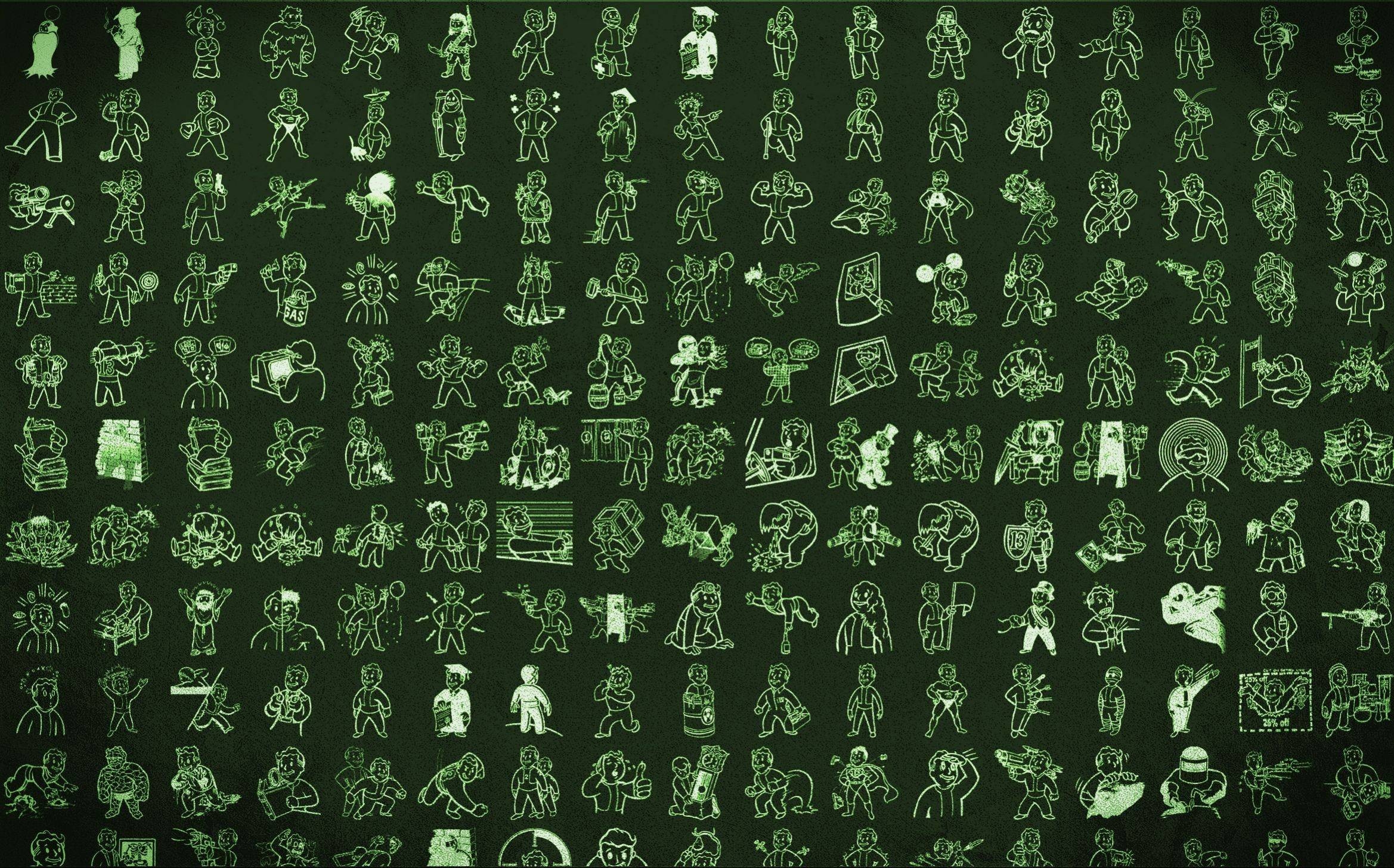 Vault Boy, Fallout, Perk, Icone, Verde, Full HD, sfondo desktop
