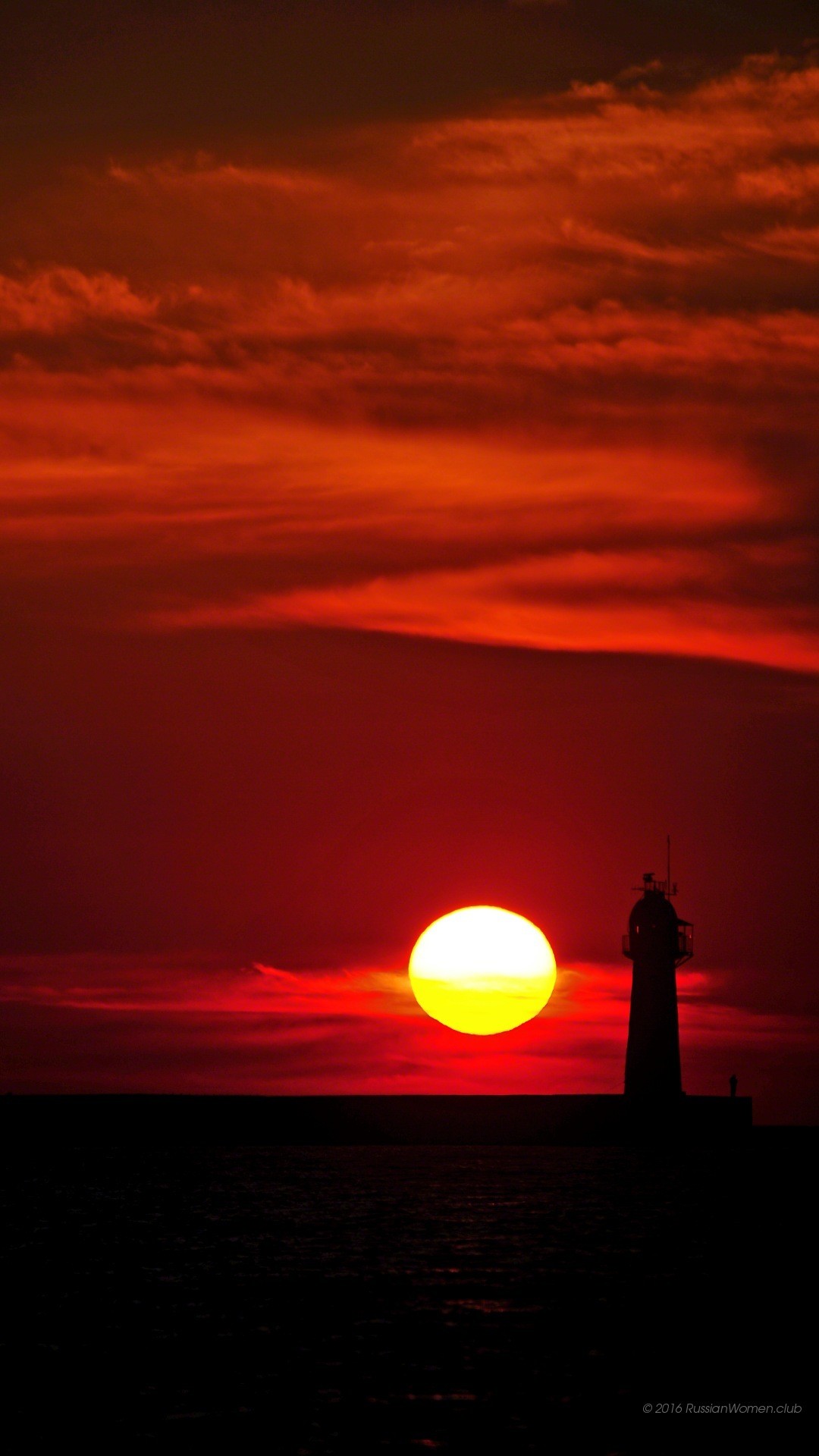 Tramonto, Faro, Cielo rosso, sfondo schermata di blocco Huawei