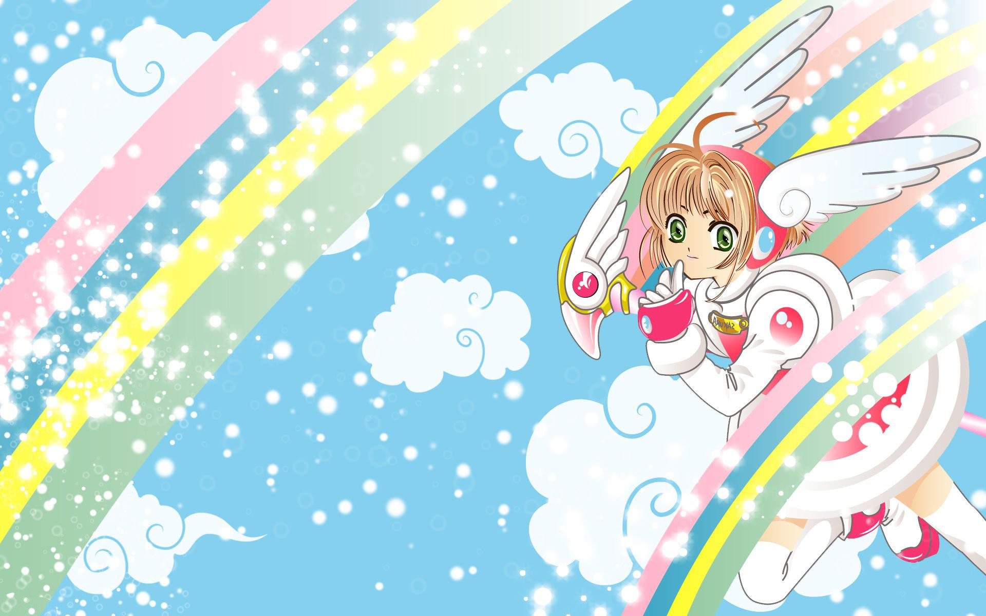 Sakura Kinomoto, Card Captor Sakura, Arcobaleno, Nuvole, Ali, 1920x1200, sfondo MacBook Pro