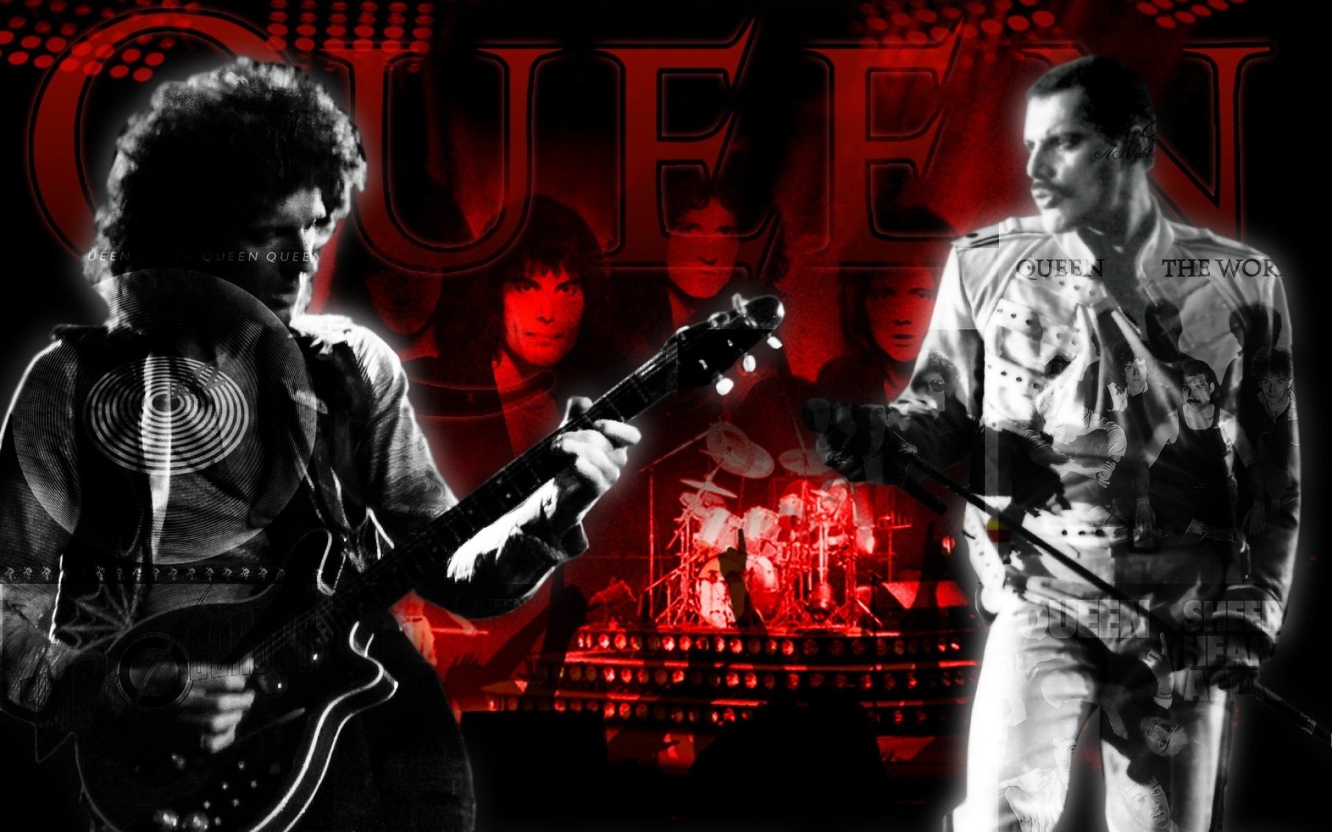 Freddie Mercury, Brian May, Queen, Chitarra, Rosso e nero, 1920x1200, immagine di sfondo