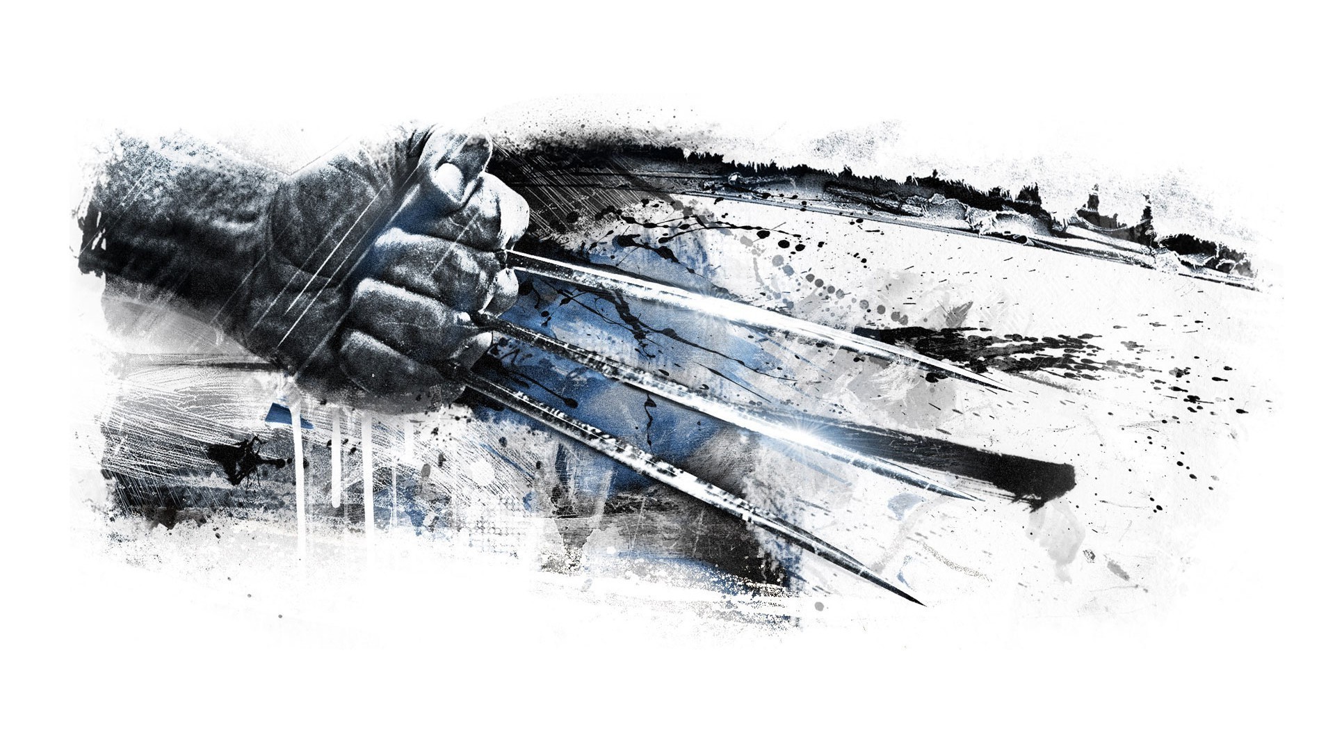 Wolverine, Artigli, Pennellate, Sfondo bianco, Full HD, wallpaper per PC