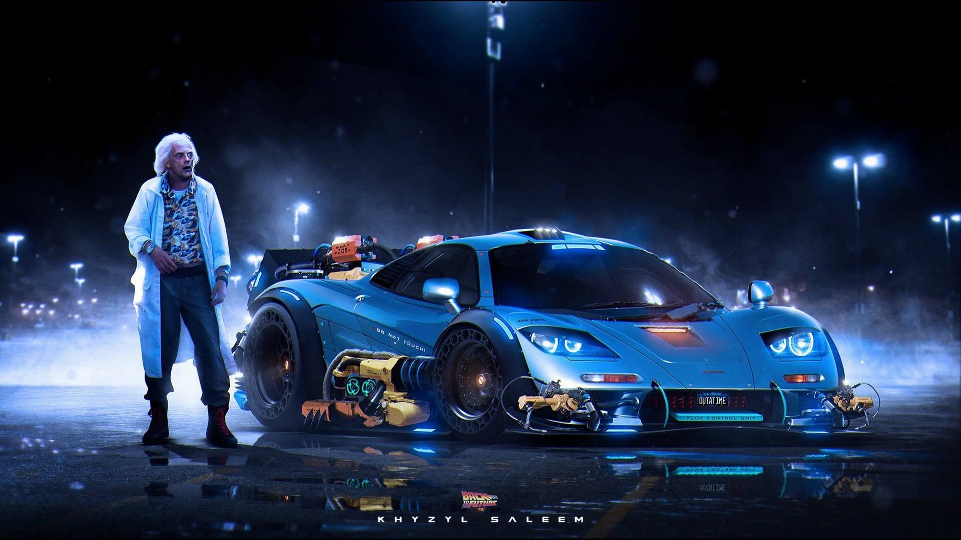 Doc Brown, McLaren F1, Ritorno al futuro, Fan art, Notte, Full HD, sfondo per PC