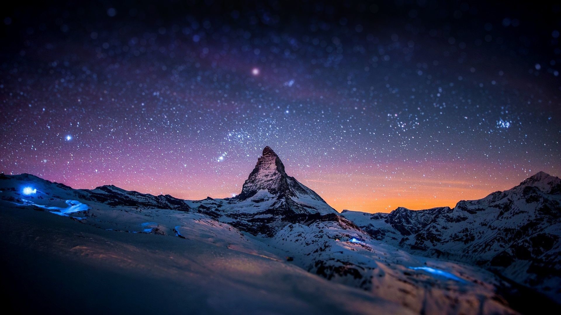 Cervino, Alpi, Cielo stellato, Neve, sfondo Full HD per computer