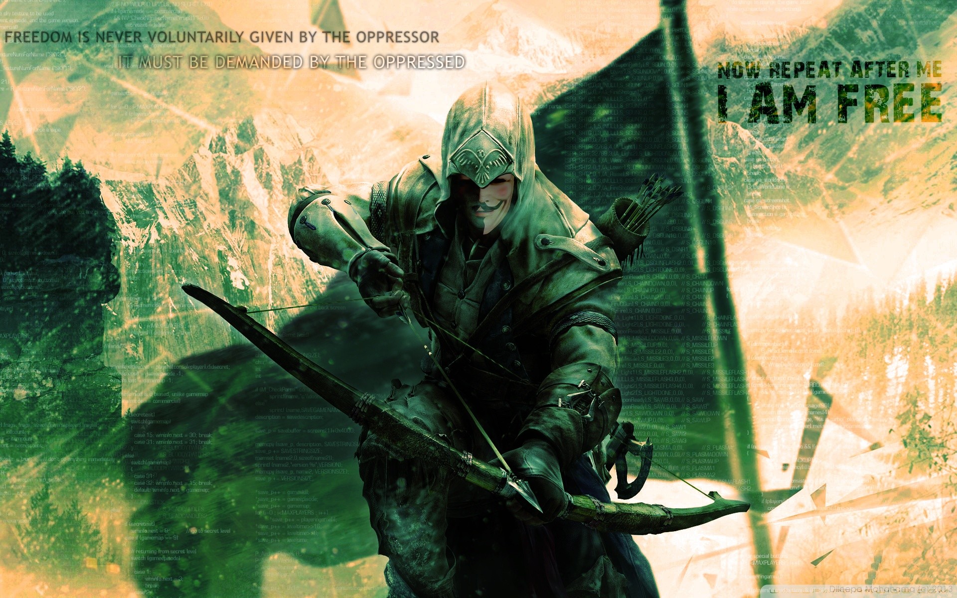 Connor Kenway, Assassin's Creed III, I Am Free, Arco, Bandiera, 16:10 Full HD, sfondo widescreen