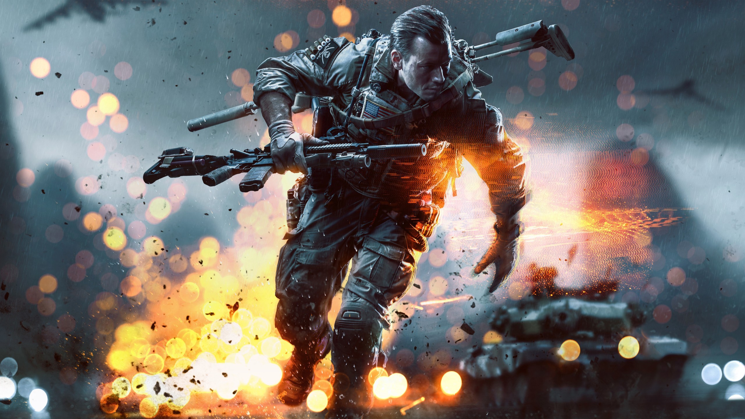 Battlefield 4, Soldato, Esplosione, Fucile d'assalto, Carro armato, sfondo 16:9 2K