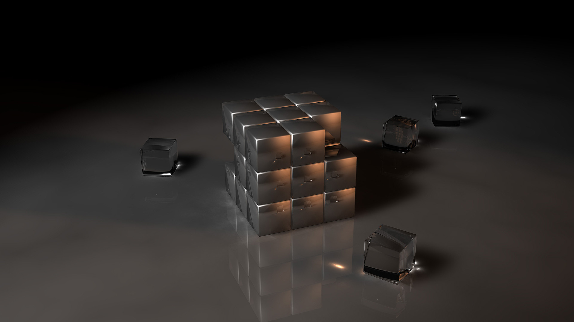 Cubi metallici, Rendering 3D, Riflessi, 1920x1080, immagine di sfondo