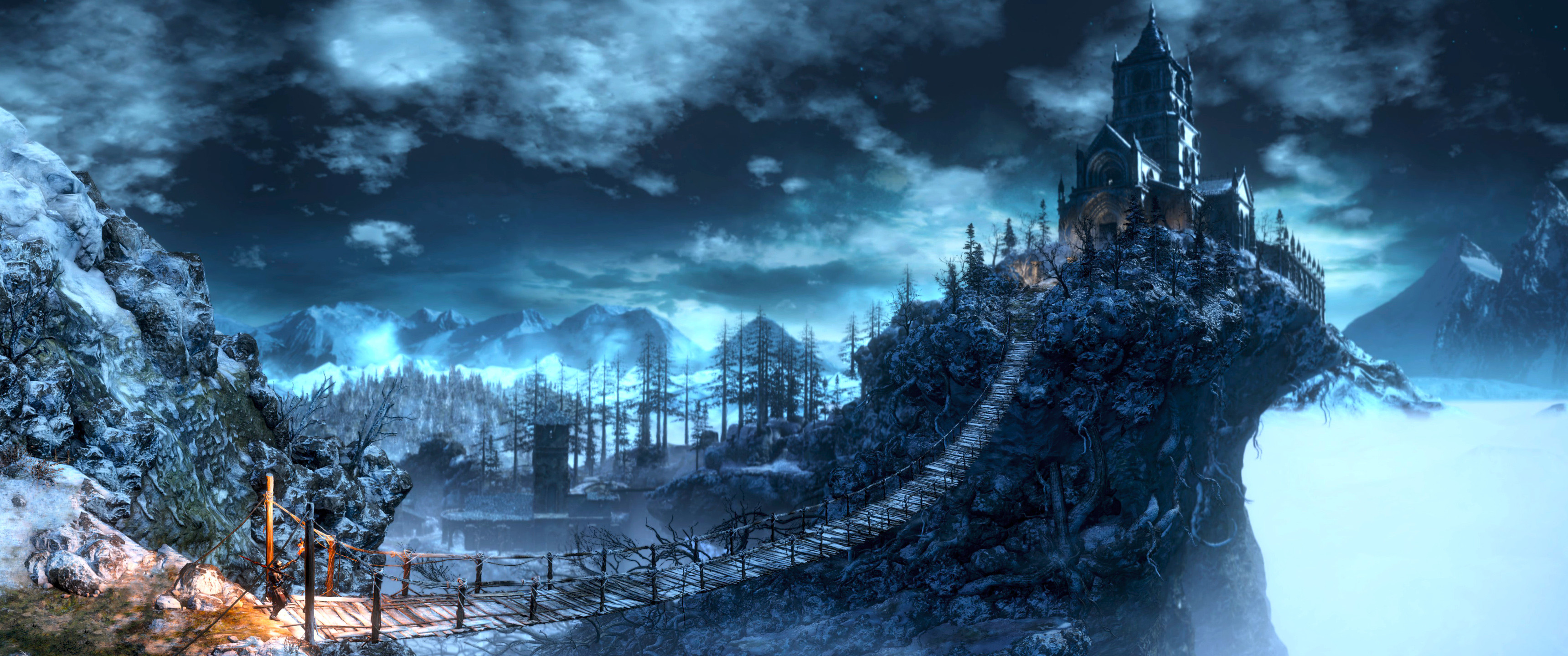 Irithyll della Valle Boreale, Dark Souls III, Castello, Neve, 21:9 1440p, sfondo per monitor ultrawide