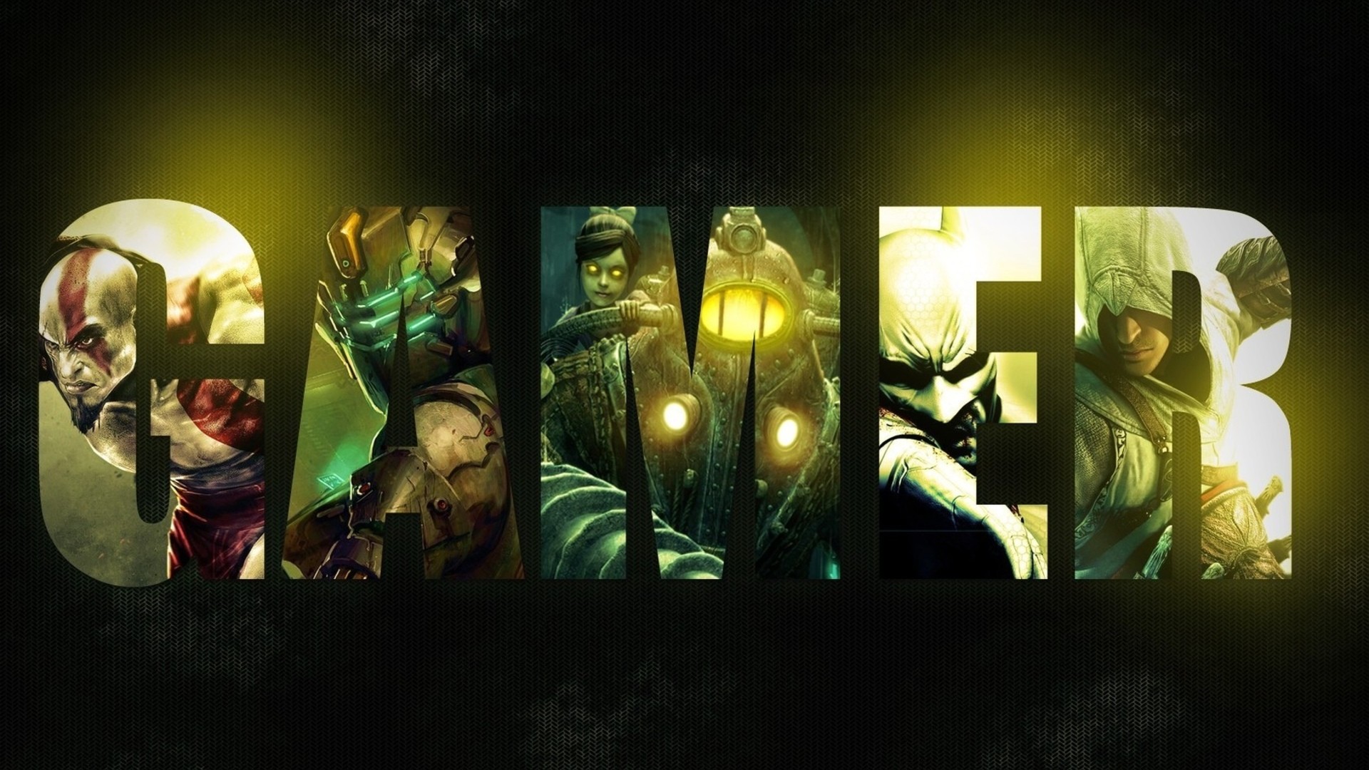 Gamer, Kratos, Isaac Clarke, Master Chief, Tipografia, 1920x1080, immagine di sfondo