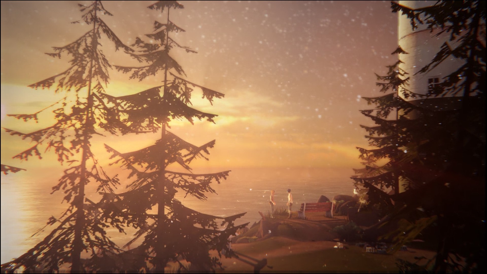 Life is Strange, Tramonto, Pini, Arcadia Bay, Full HD, sfondo per portatile