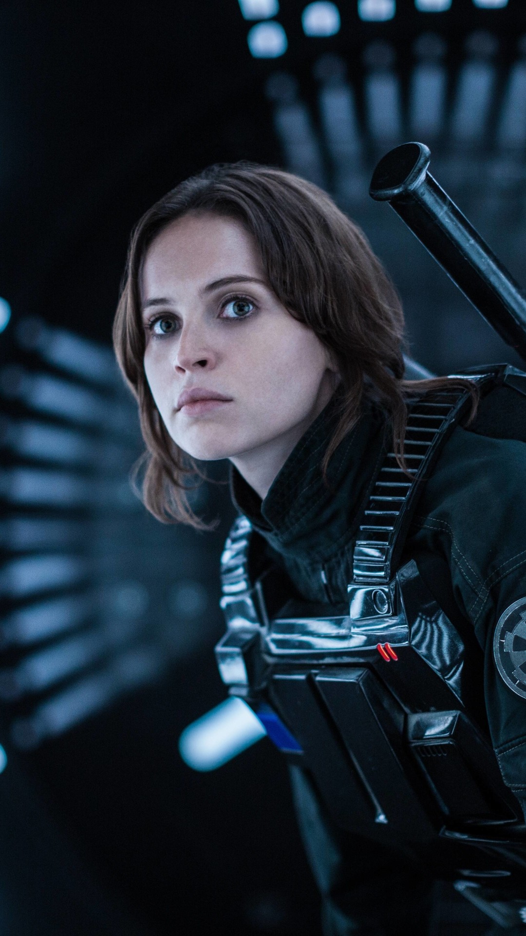 Jyn Erso, Felicity Jones, Rogue One: A Star Wars Story, Uniforme imperiale, sfondo verticale per cellulare