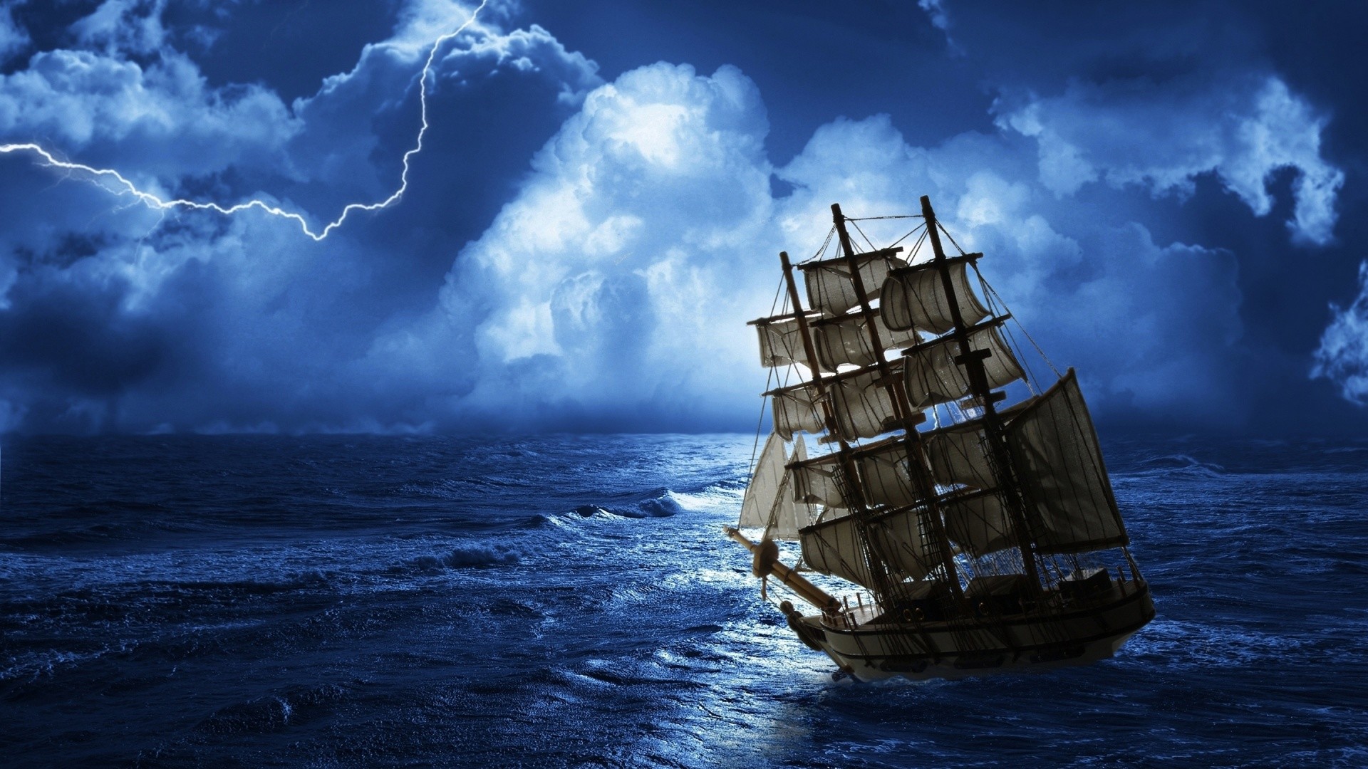 Veliero, Tempesta, Fulmini, Mare, sfondo per il tuo desktop