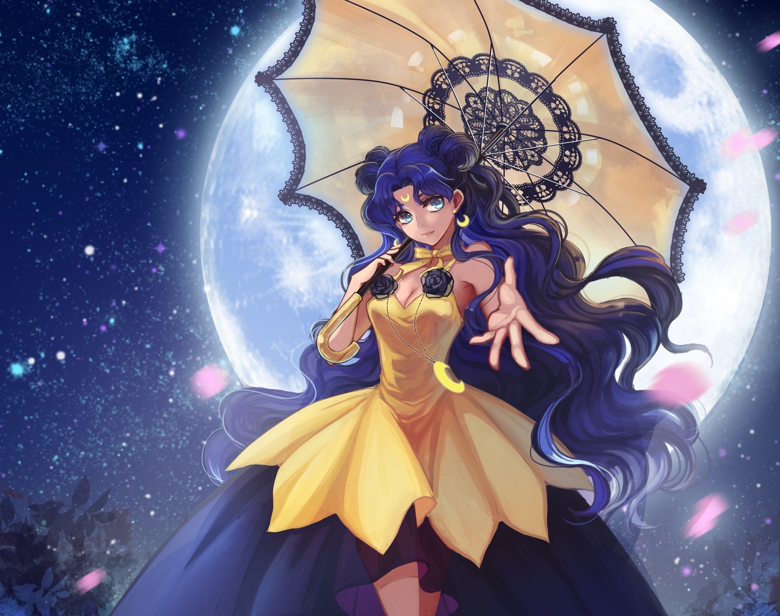 Luna, Sailor Moon Crystal, Luna piena, Ombrello, Full HD, wallpaper per portatile