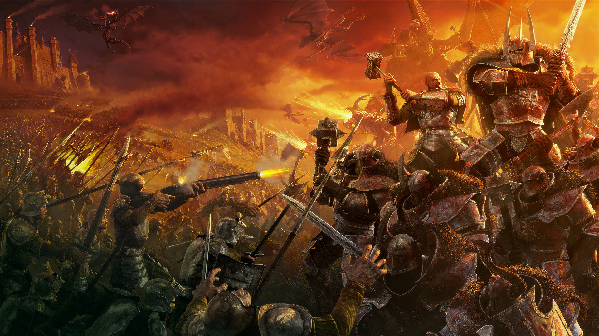 Battaglia, Guerrieri, Arte fantasy, Fuoco, Full HD, sfondo Windows 11