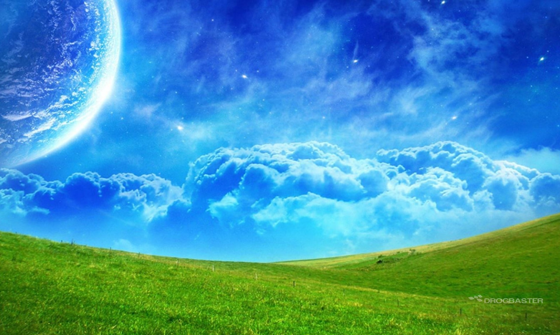 Prato, Pianeta, Nuvole, Fantasy, sfondo Windows 10 Full HD