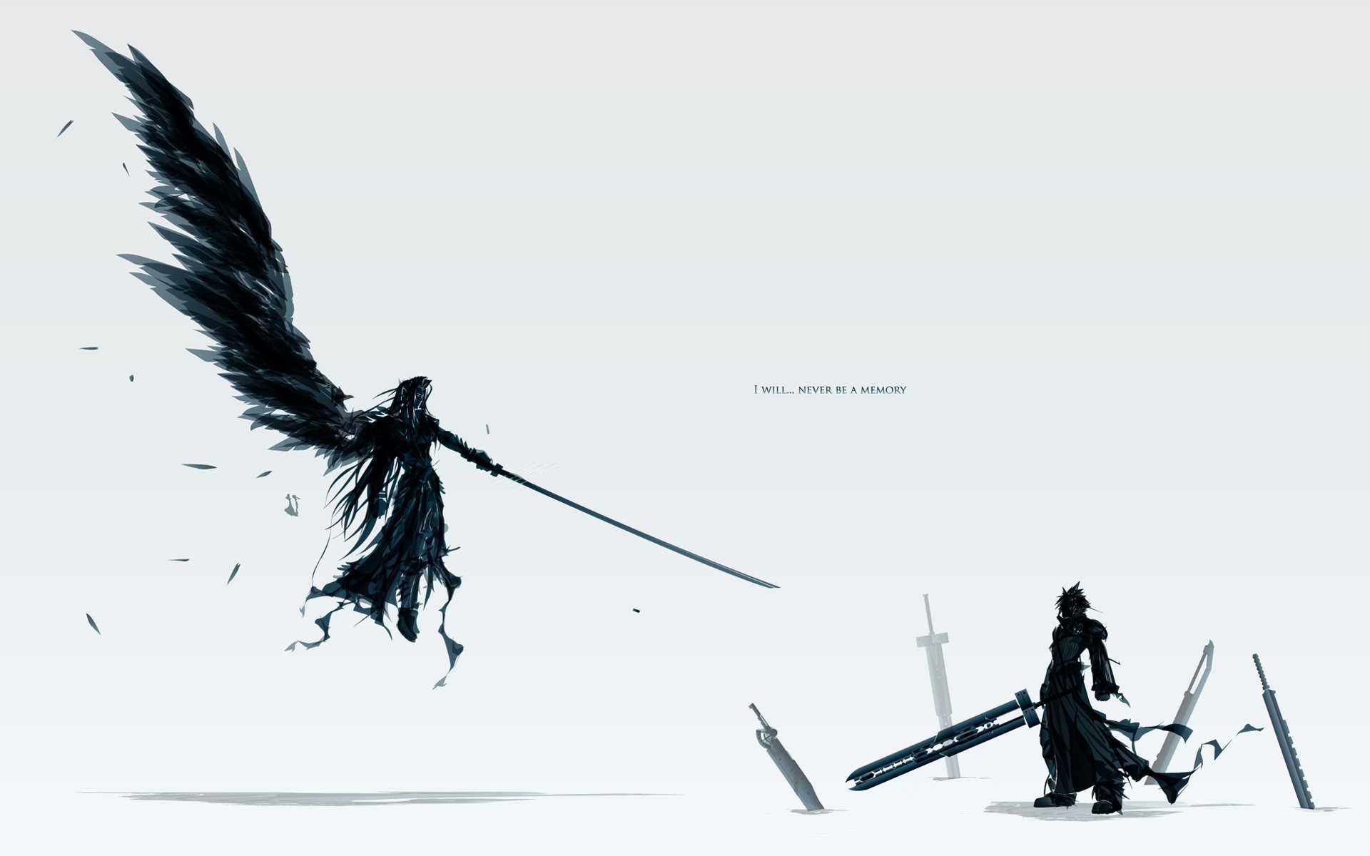 Sephiroth, Cloud Strife, Final Fantasy VII, Ala nera, Minimalismo, sfondo Full HD per computer