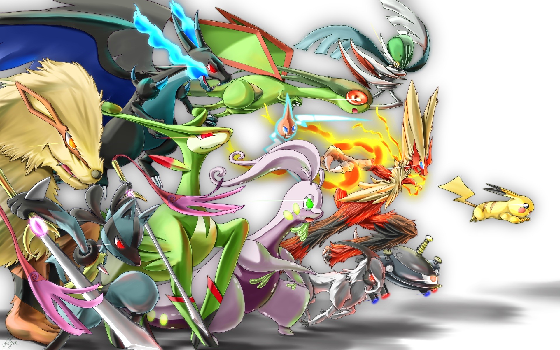 Pokémon, Pikachu, Rayquaza, Mega evoluzioni, Collage, 1920x1200, sfondo MacBook Pro