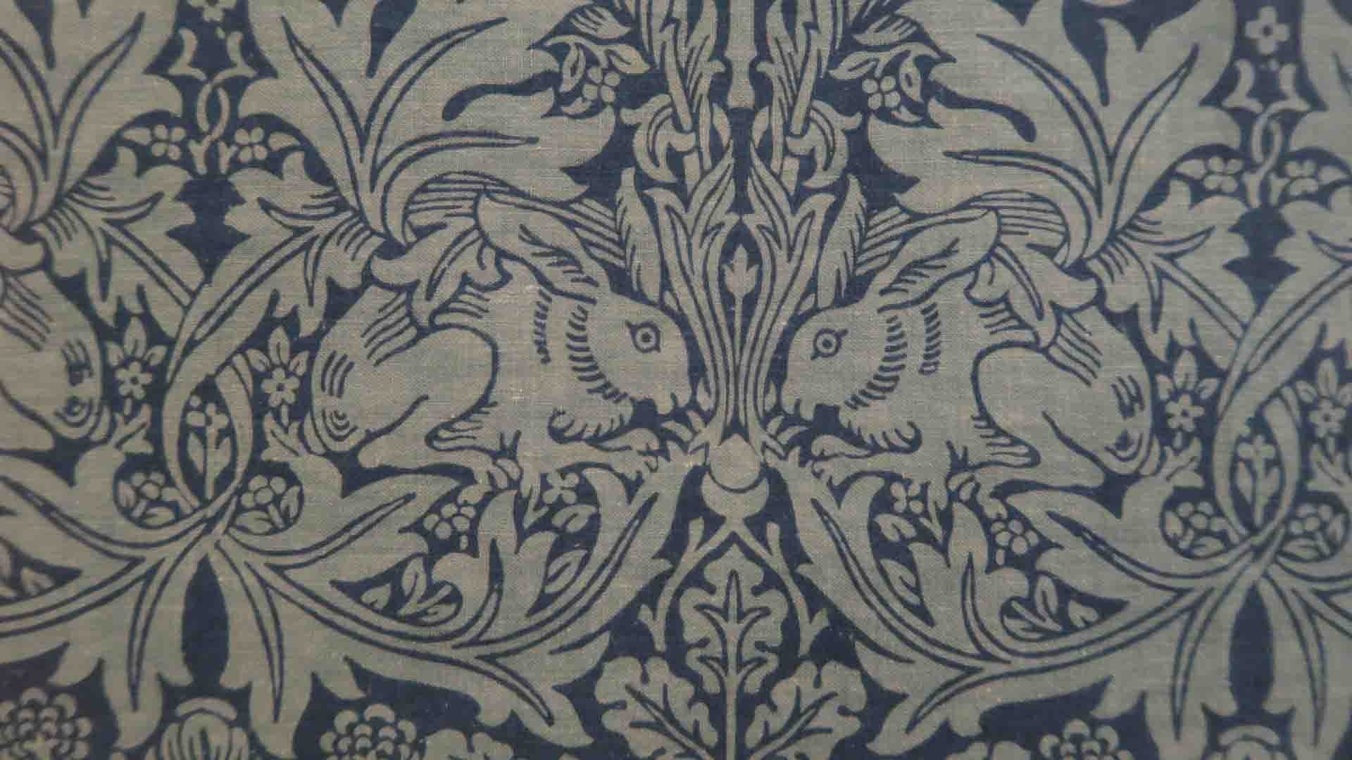 Brother Rabbit, William Morris, Conigli, Tessuto, Blu, Full HD, wallpaper per PC
