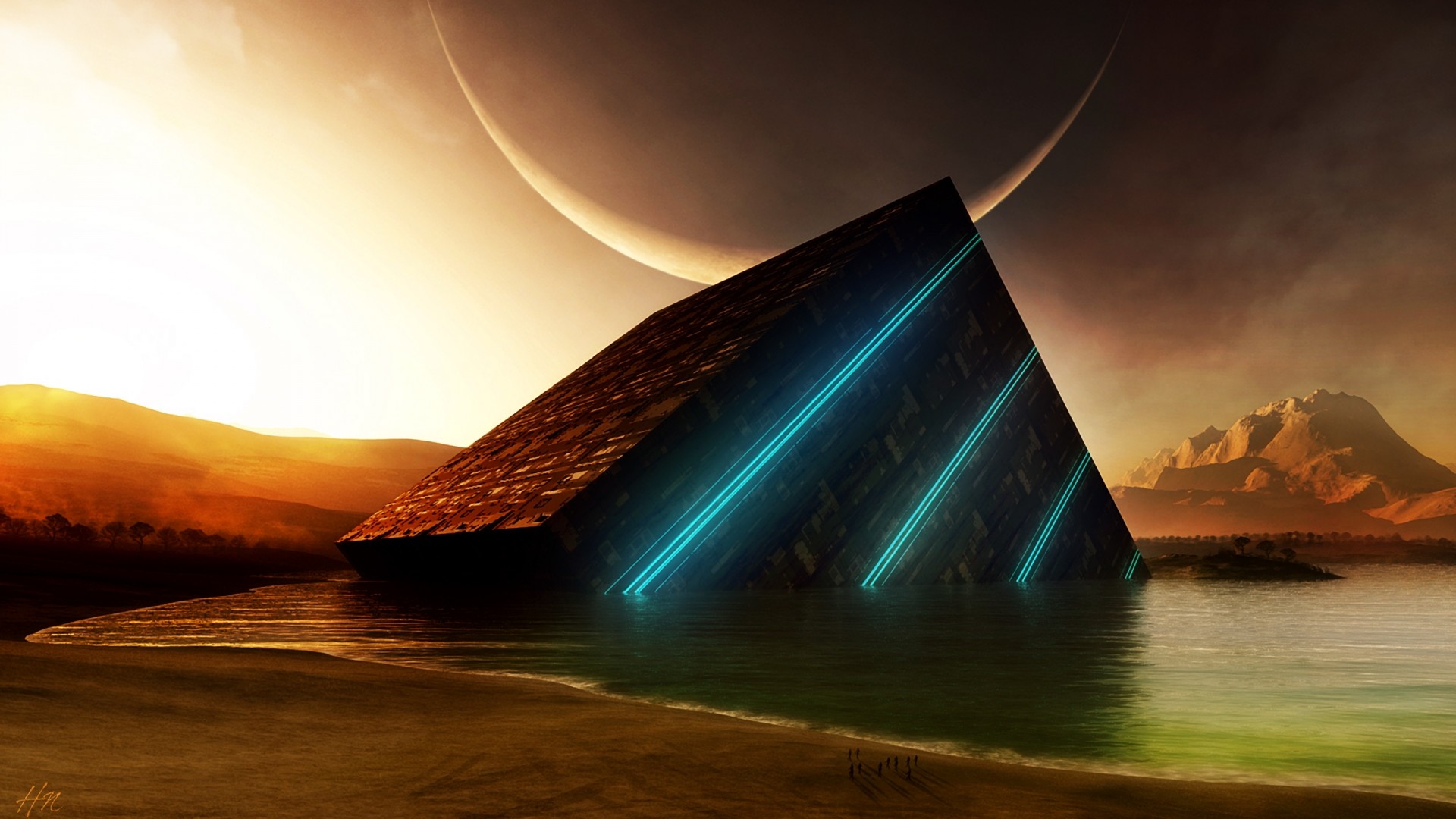 Piramide, Pianeta, Surreale, Fantascienza, 1920x1080, sfondo per PC