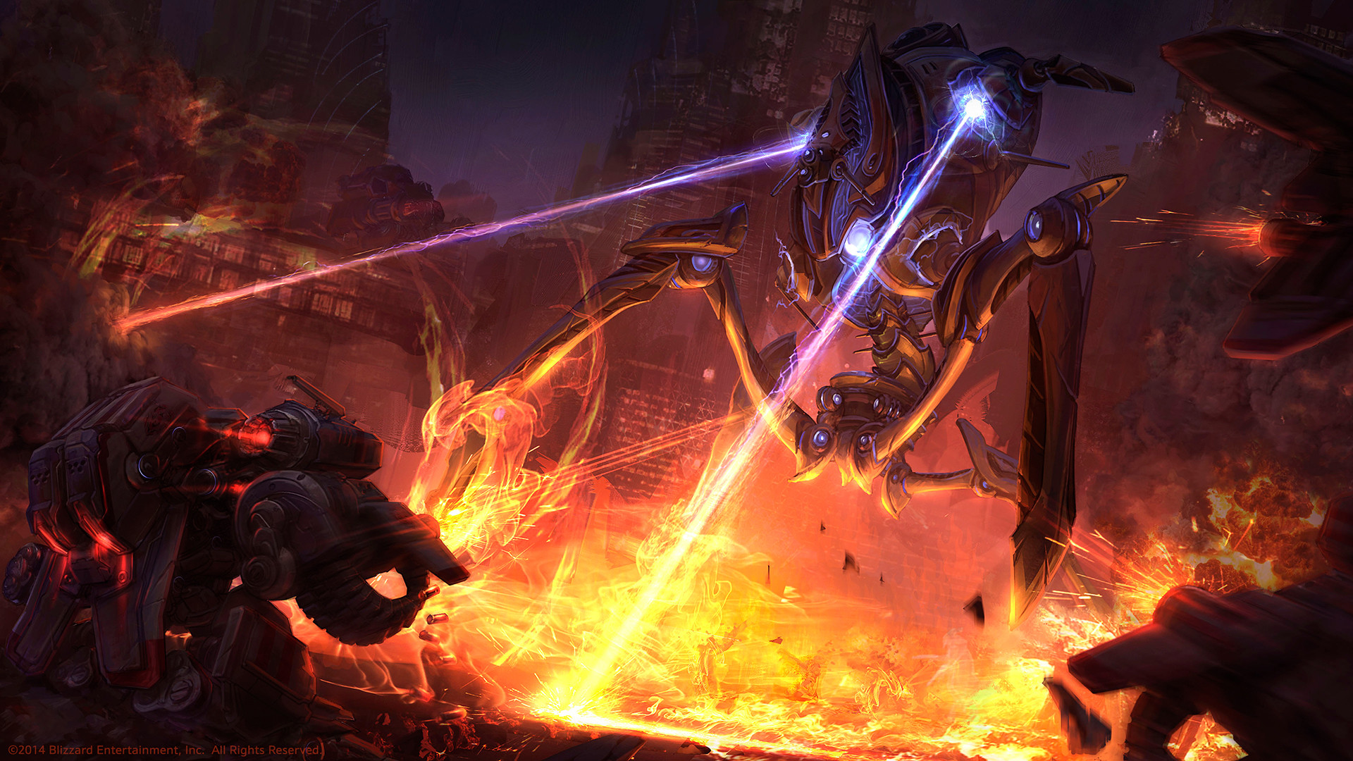 StarCraft II, Protoss, Stalker, Battaglia, Fuoco, 1920x1080, wallpaper desktop