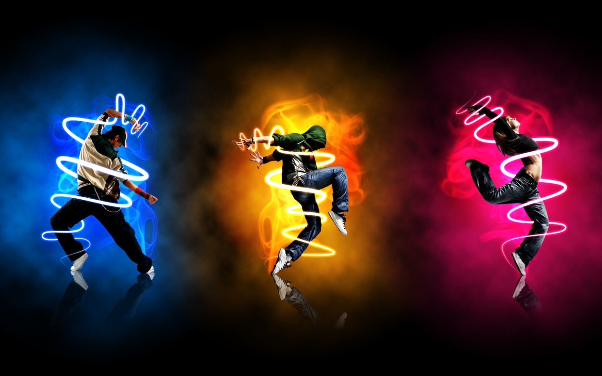Ballerini, Luci neon, Danza, Sfondo nero, Full HD, wallpaper per computer