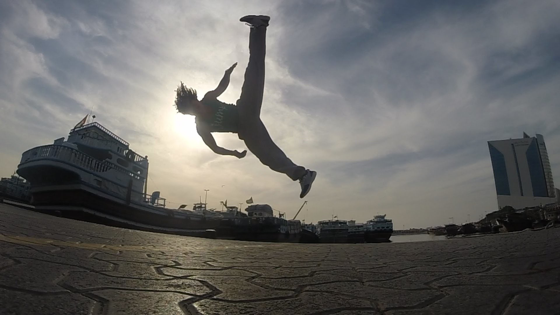Parkour, Salto, Silhouette, Fiume, Full HD, wallpaper desktop