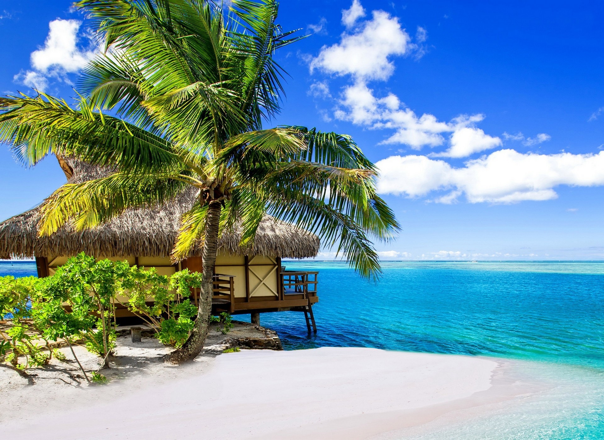 Palma, Bungalow, Spiaggia bianca, Full HD, wallpaper per portatile