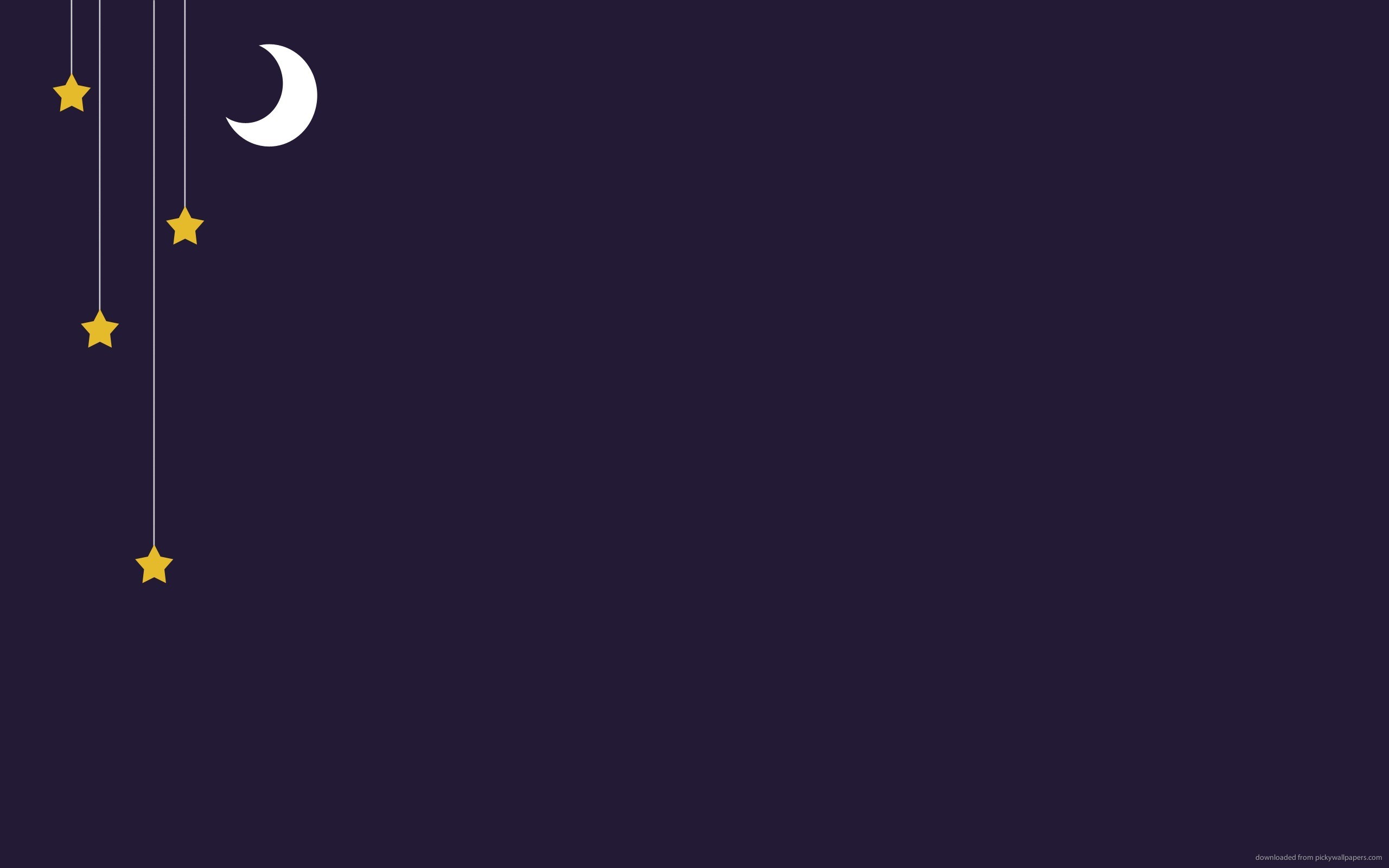 Luna crescente, Stelle appese, Minimalismo, Viola scuro, 2K 1600p, sfondo desktop