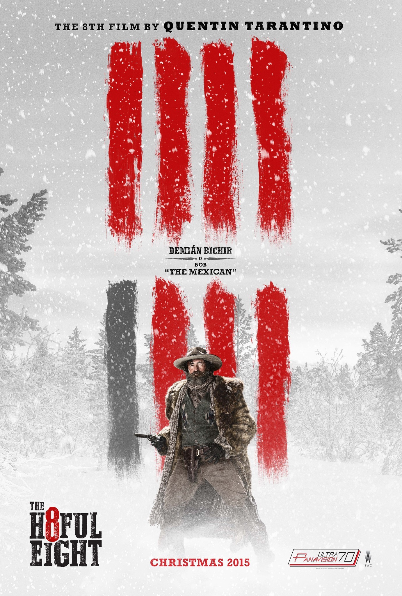 The Hateful Eight, Quentin Tarantino, Teaser poster, Strisce rosse, sfondo Full HD per tablet