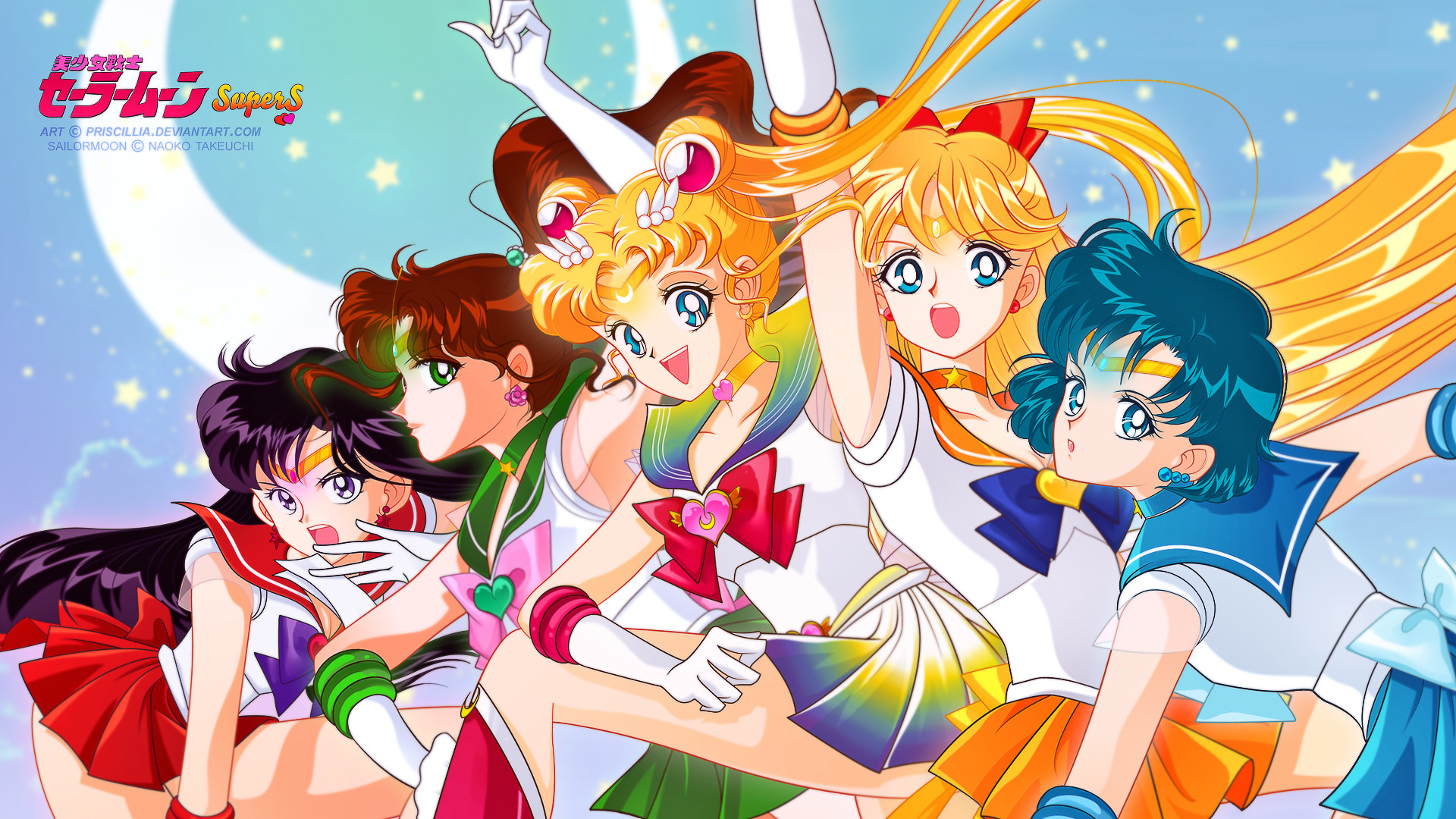 Sailor Moon, Sailor Mars, Sailor Jupiter, Sailor Venus, Sailor Mercury, sfondo Windows 11