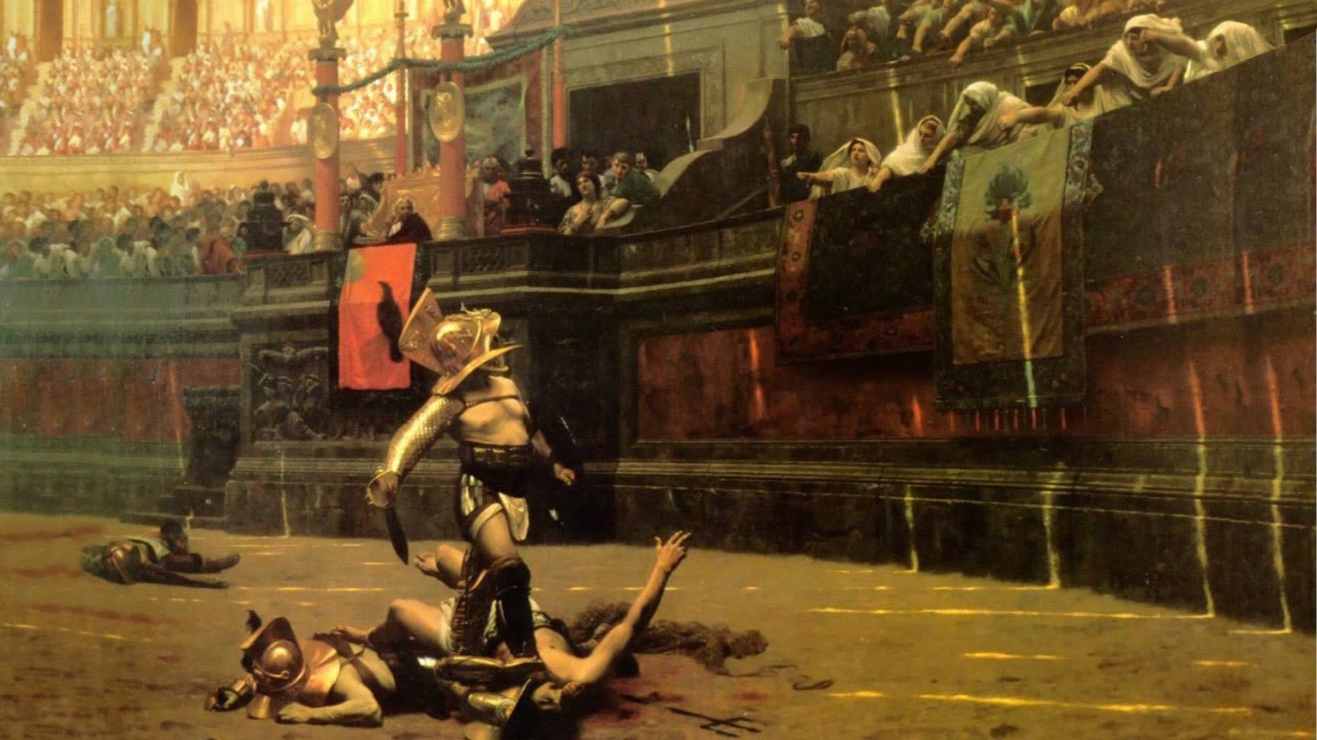 Pollice verso, Jean-Léon Gérôme, Gladiatori, Colosseo, Dipinto, 16:9 Full HD, sfondo widescreen