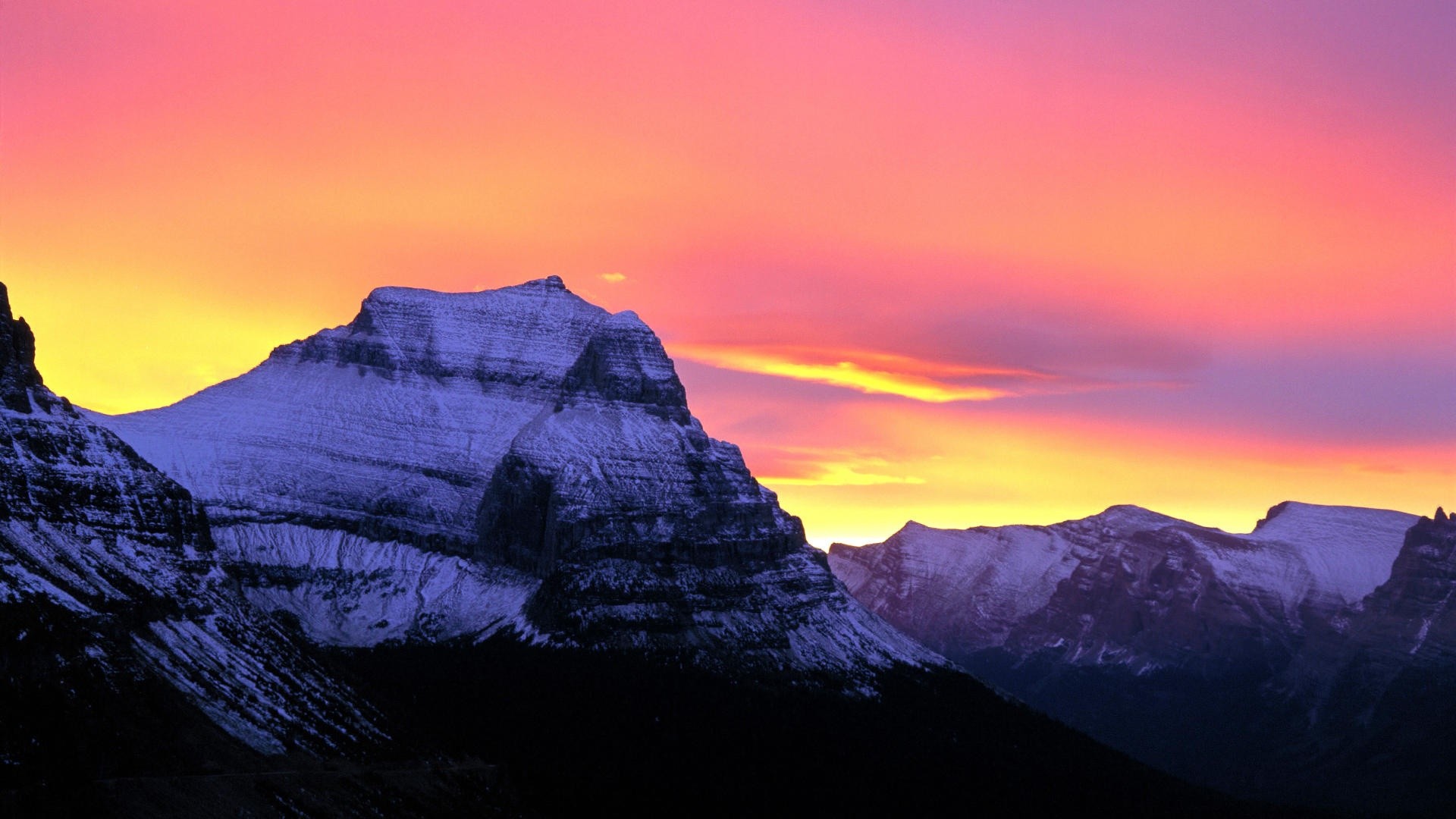 Tramonto, Montagna, Cielo rosa, Neve, Full HD, sfondo per PC