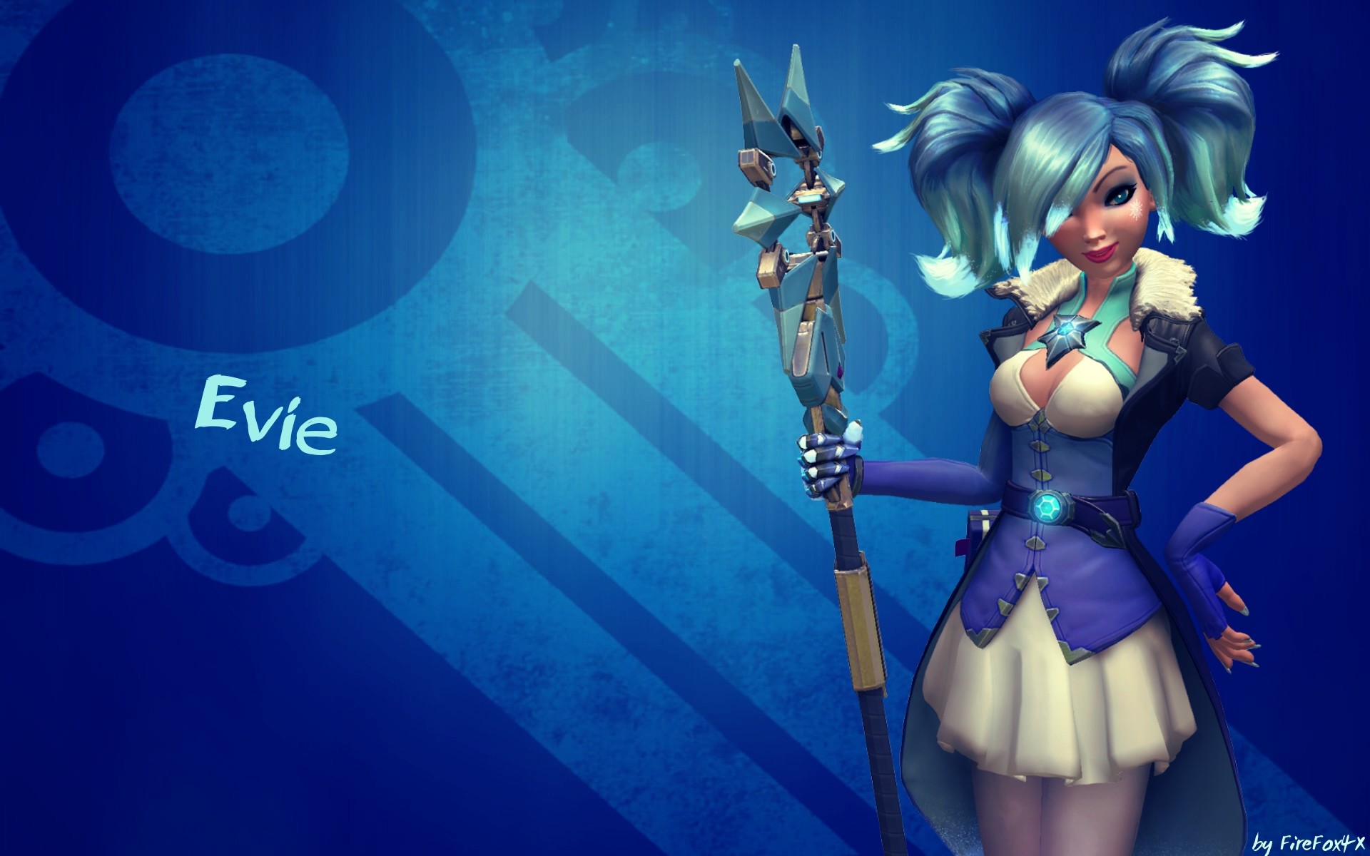 Evie, Paladins, Bastone, Sfondo blu, 16:10 Full HD, wallpaper widescreen
