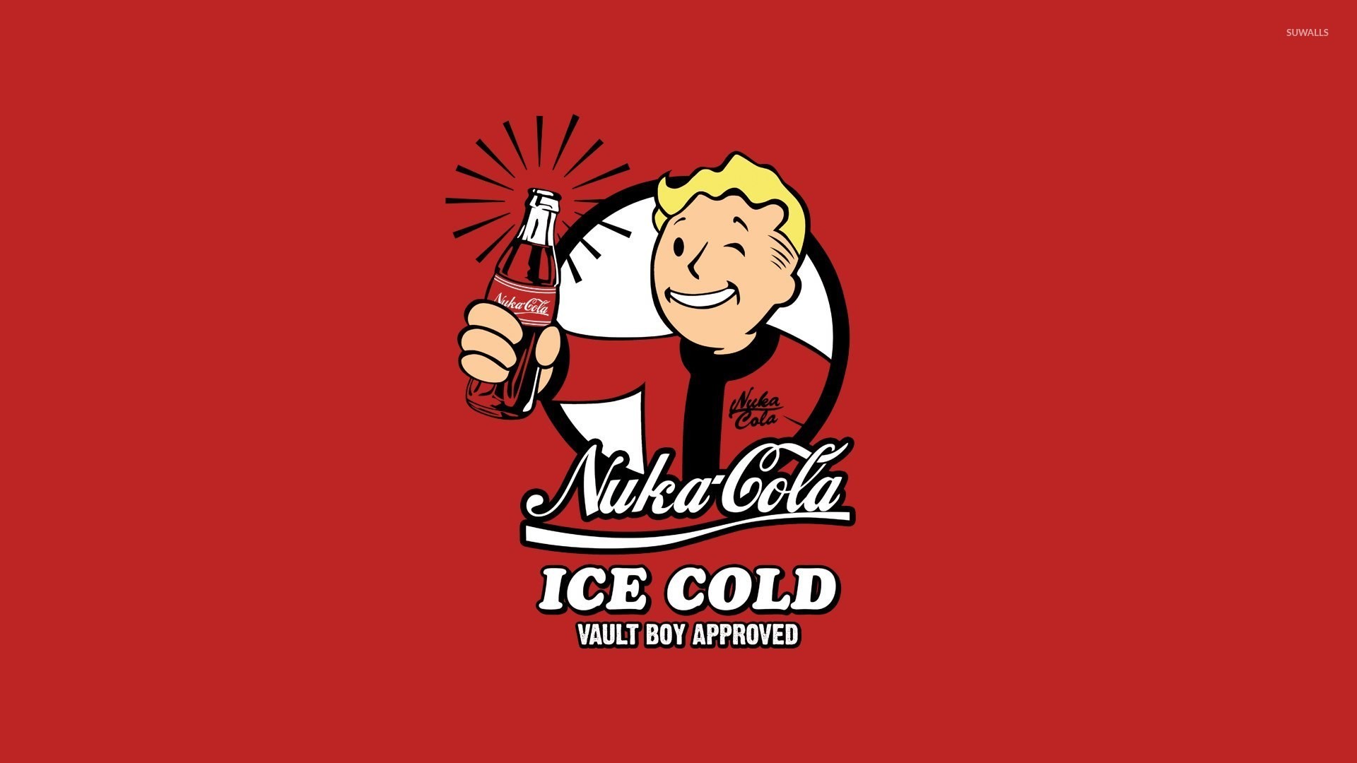Vault Boy, Nuka-Cola, Fallout, Sfondo rosso, Full HD, wallpaper desktop