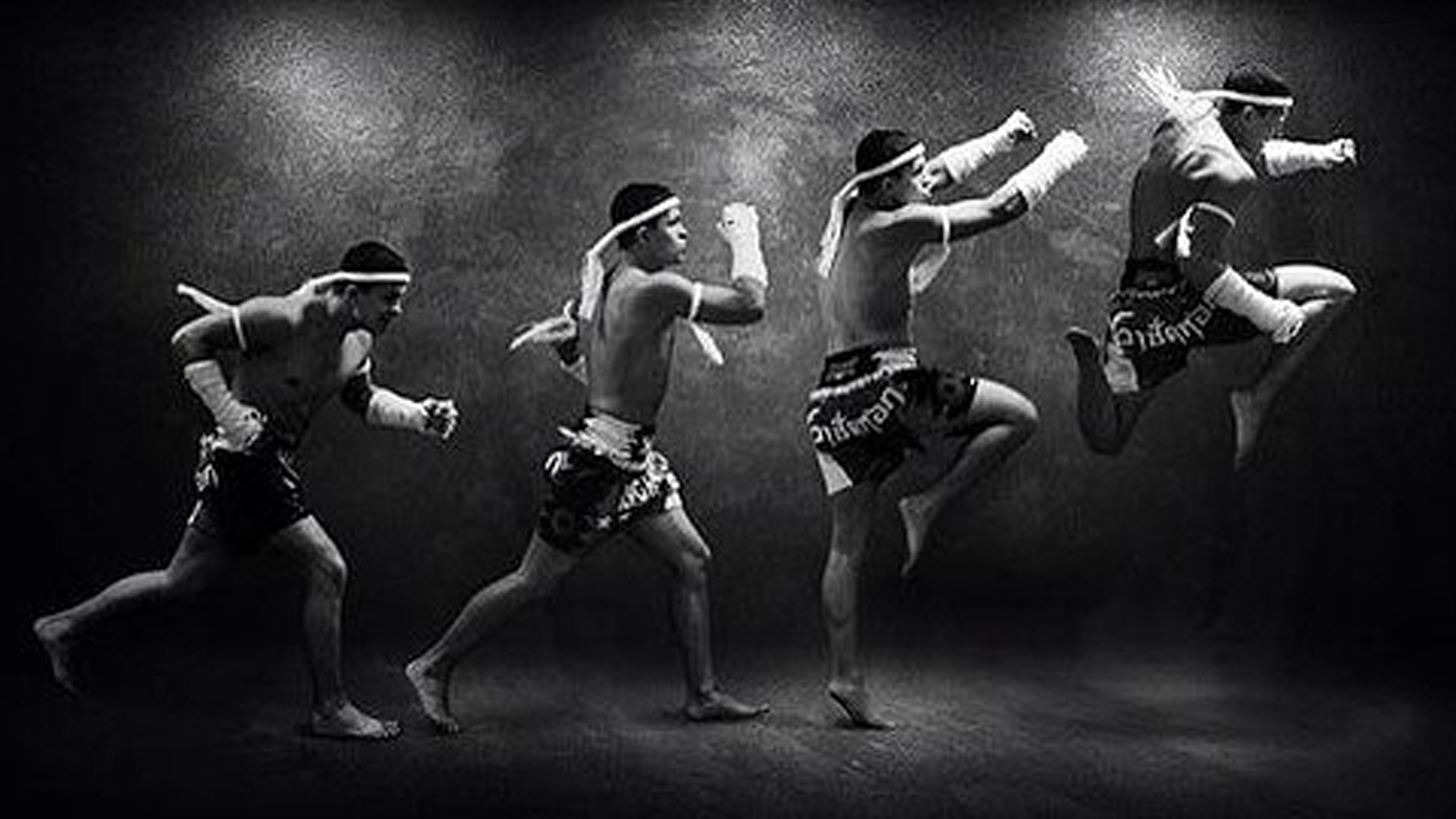 Muay Thai, Lottatori, Mongkol, Bianco e nero, Full HD, sfondo per PC e portatile