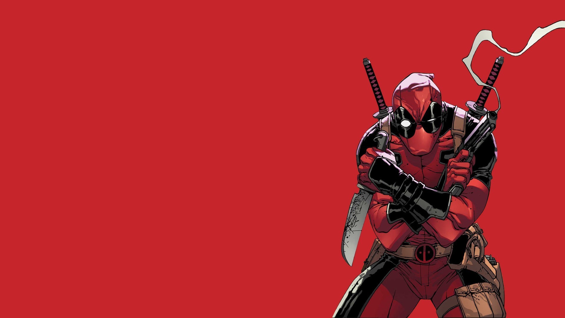 Deadpool, Coltelli, Fumetto, Sfondo rosso, 1920x1080, wallpaper desktop