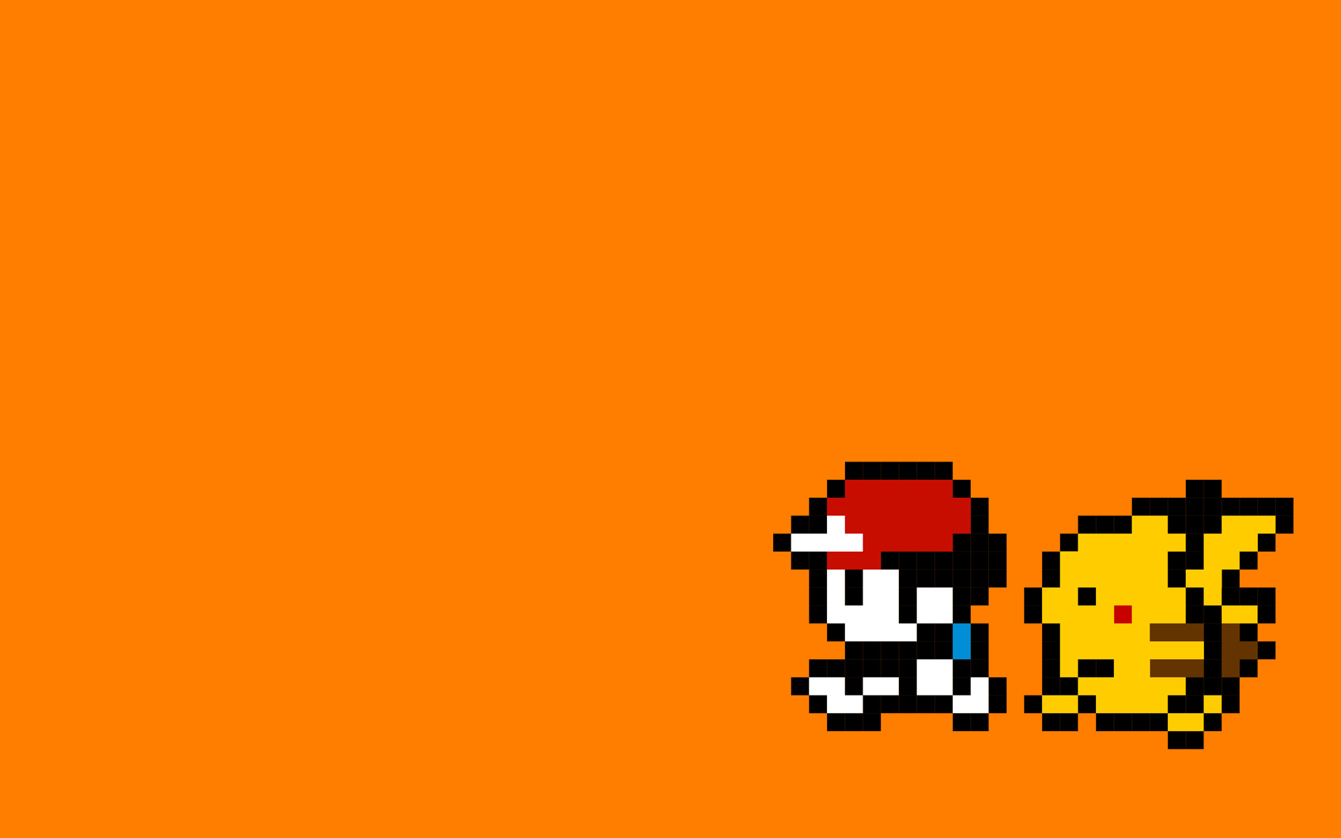 Pokémon, Red, Pikachu, Pixel art, Sfondo arancione, Full HD, wallpaper per PC