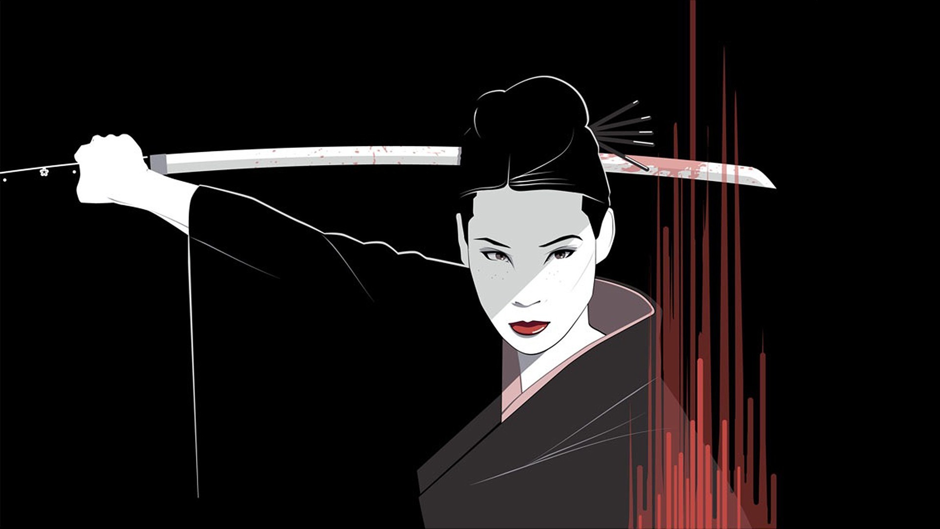 Kill Bill, O-Ren Ishii, Lucy Liu, Katana, Illustrazione, Full HD, sfondo Windows 11