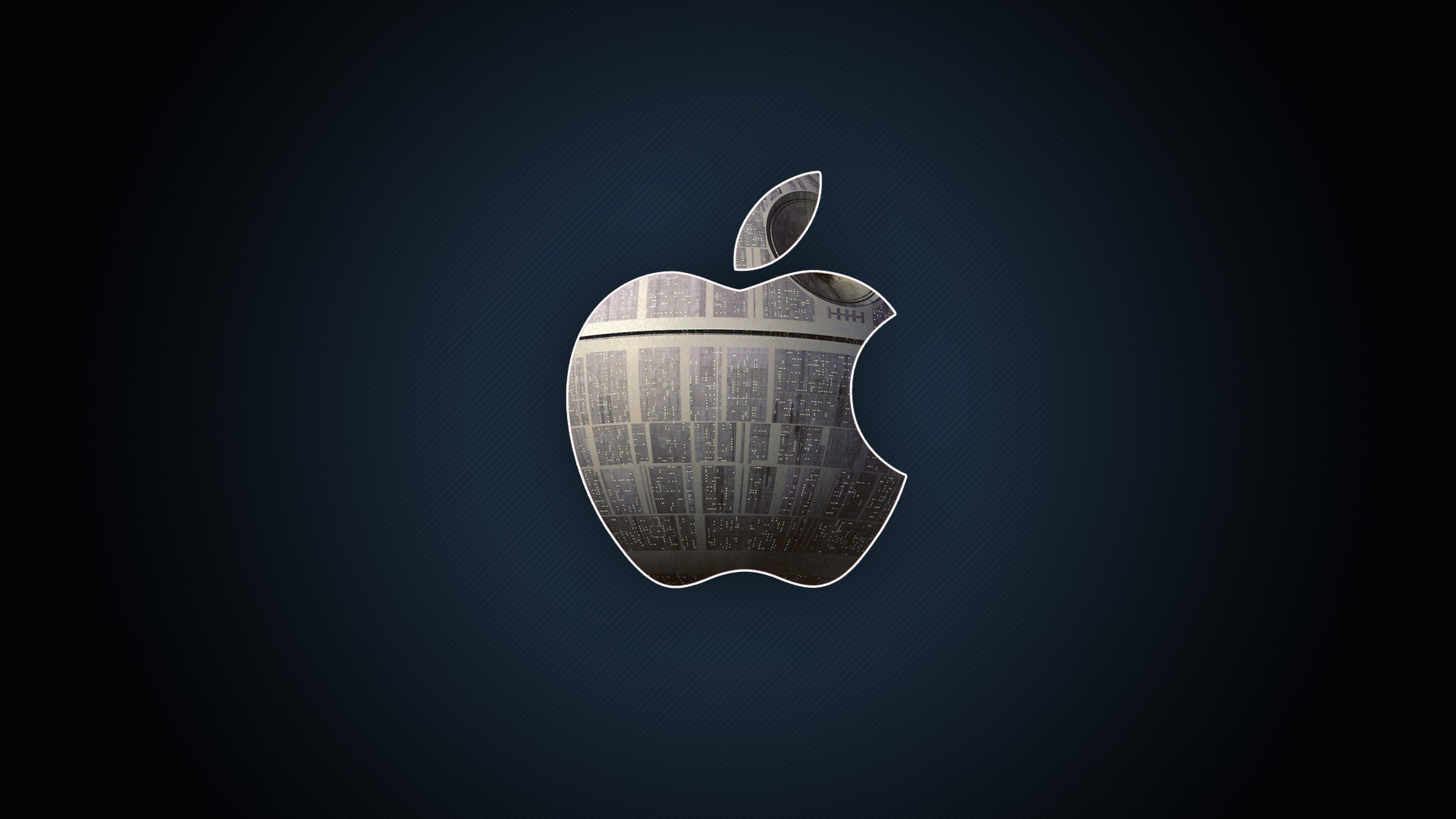 Apple, Logo, Metallo, Blu scuro, 4K, sfondo desktop