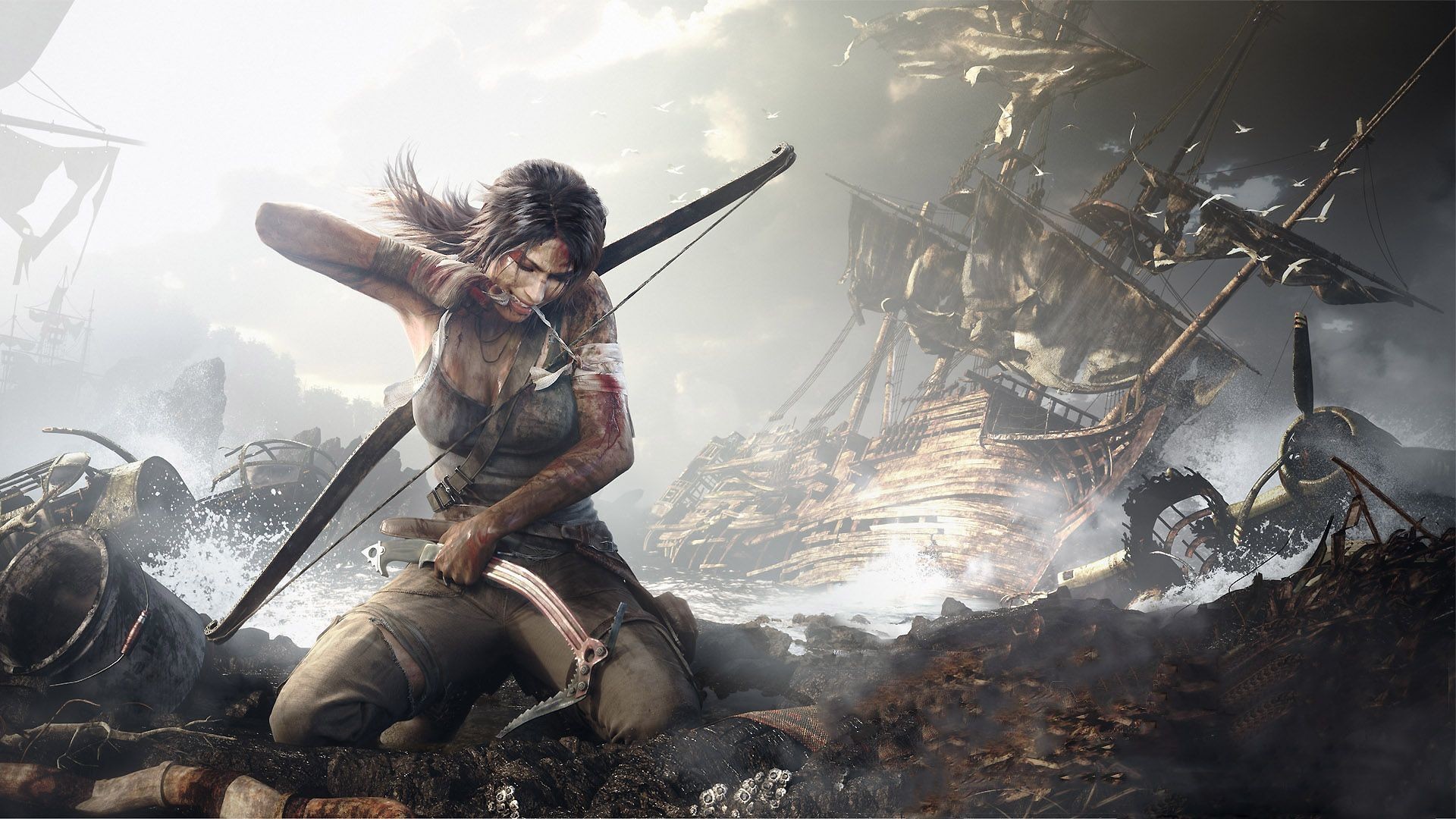 Lara Croft, Tomb Raider (2013), Arco, Naufragio, Full HD, wallpaper per portatile