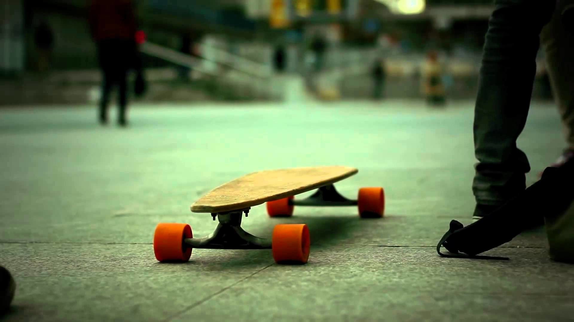 Longboard, Ruote arancioni, Strada, Sfocato, Full HD, wallpaper per portatile