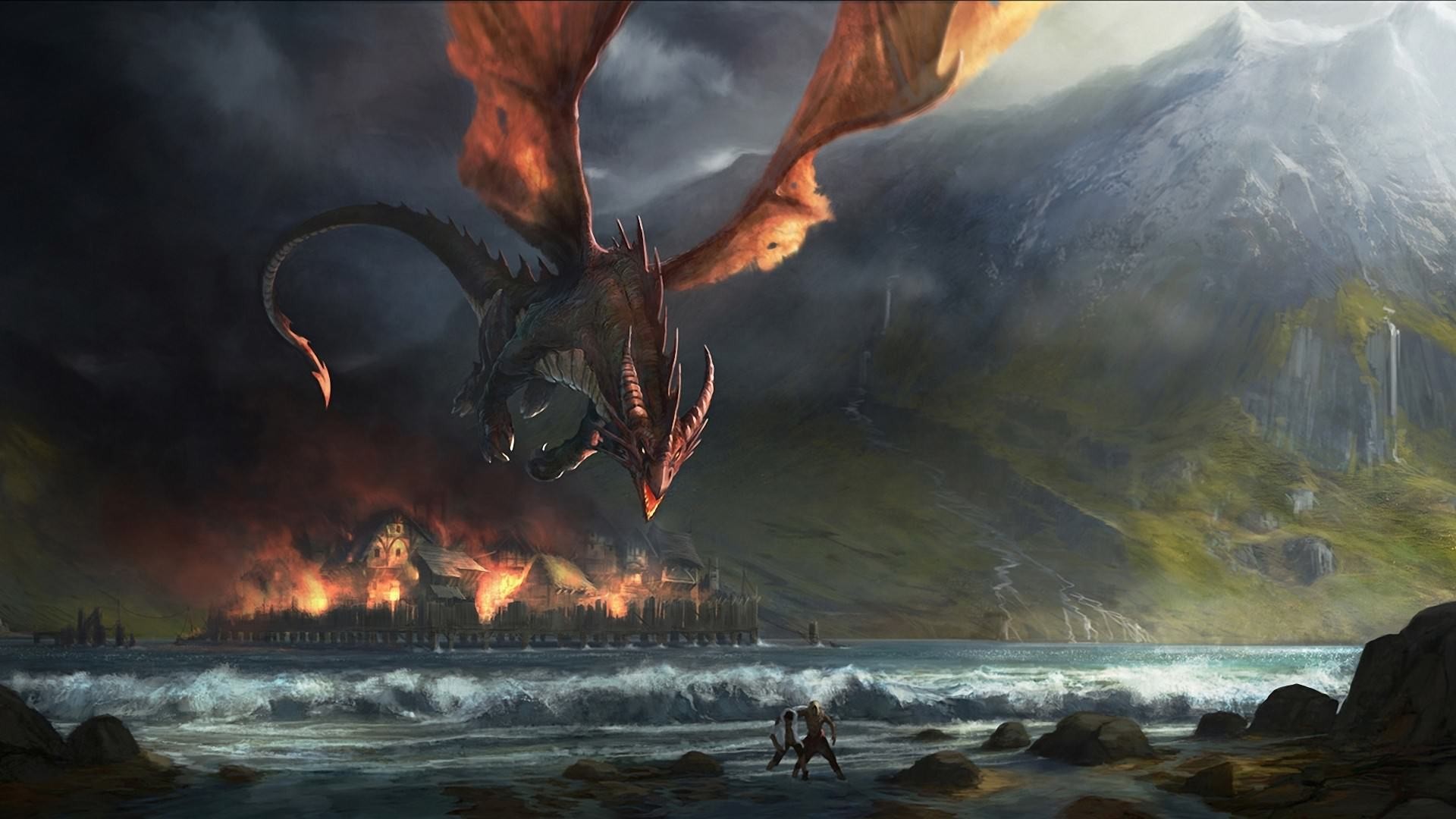Smaug, Pontelagolungo, Drago, Lo Hobbit: La battaglia delle cinque armate, Fuoco, sfondo per PC