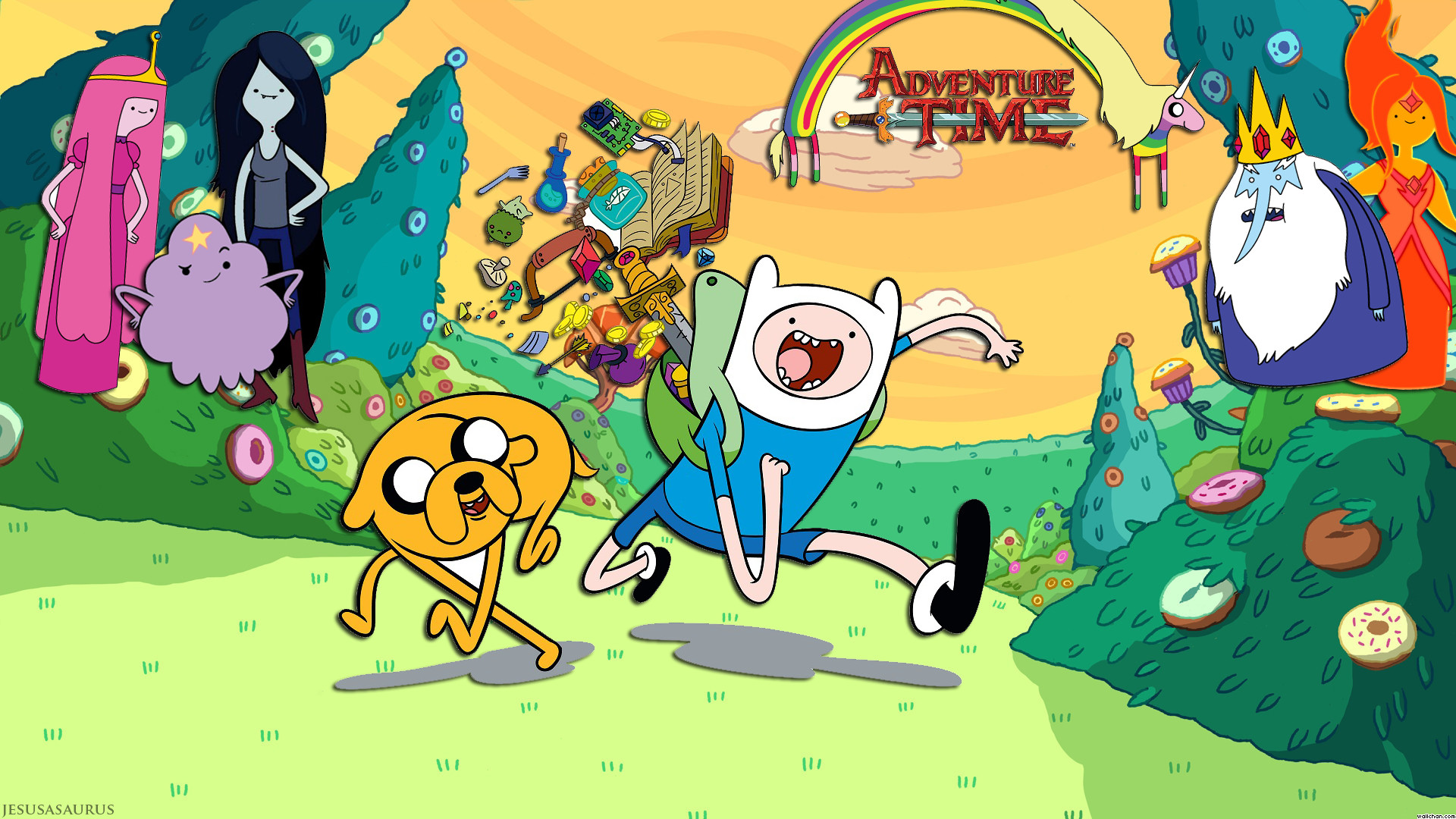 Finn, Jake il cane, Re Ghiaccio, Marceline, Adventure Time, Full HD, sfondo desktop