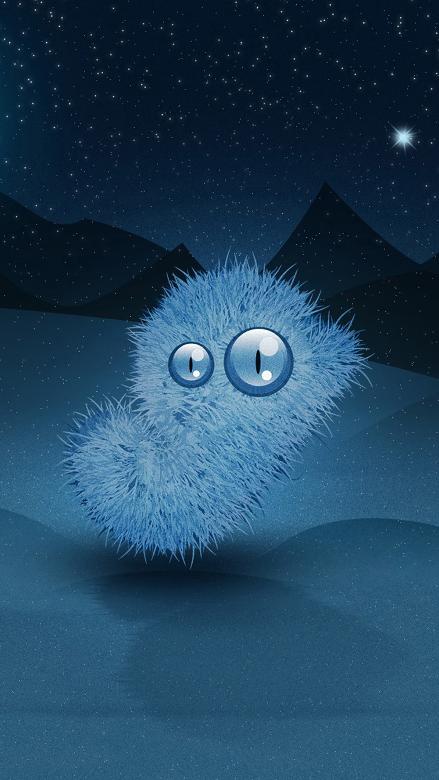 Mostriciattolo peloso, Cartone, Notte, Blu, wallpaper Galaxy S8