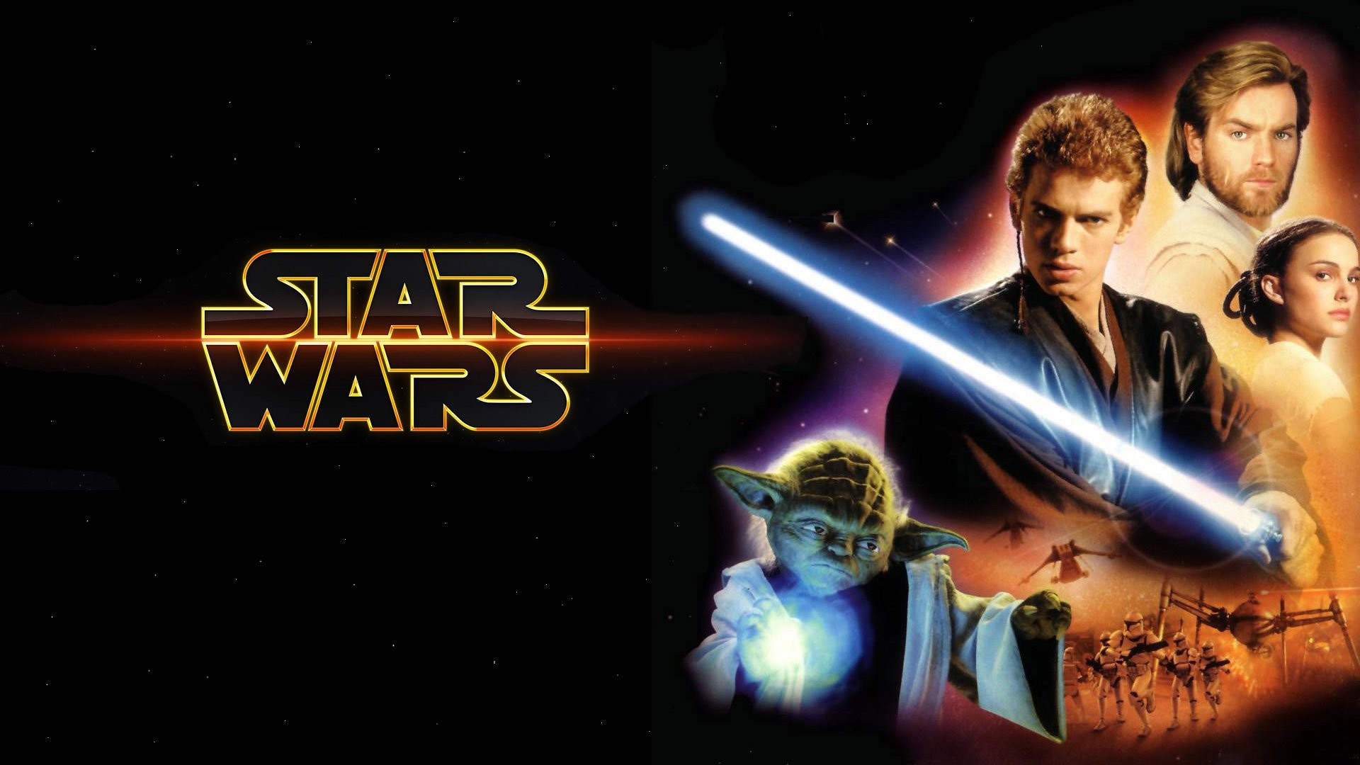 Anakin Skywalker, Obi-Wan Kenobi, Yoda, Padmé Amidala, L'attacco dei cloni, Logo Star Wars, immagine di sfondo