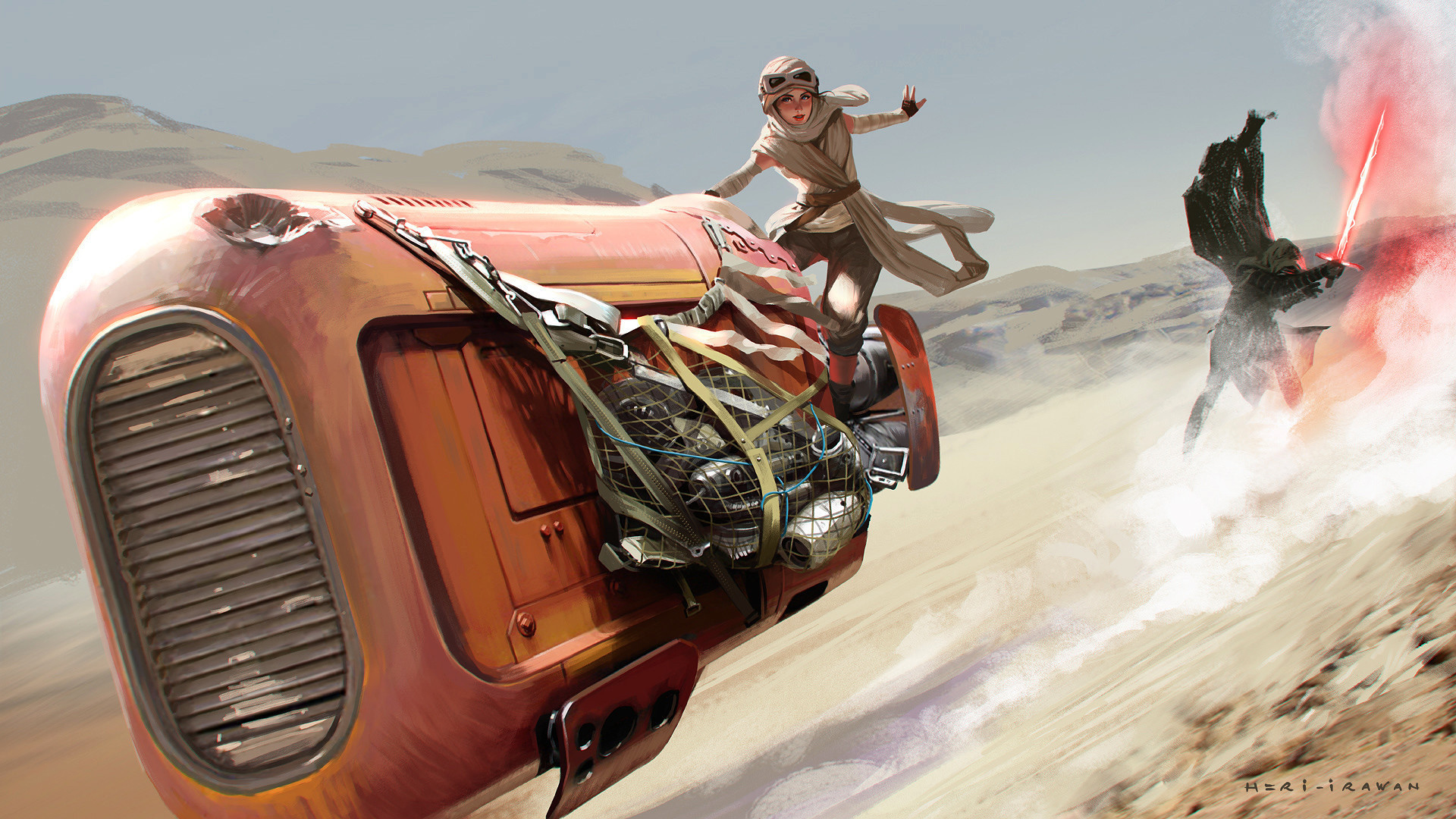 Kylo Ren, Rey, Star Wars, Speeder, Deserto, 1920x1080, sfondo per PC