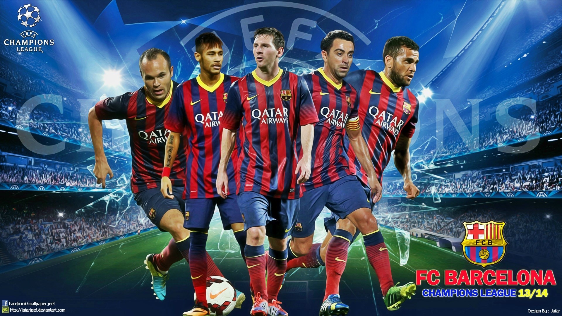 FC Barcellona, Champions League 2013-2014, Neymar, Lionel Messi, Andrés Iniesta, Xavi, sfondo 1080p
