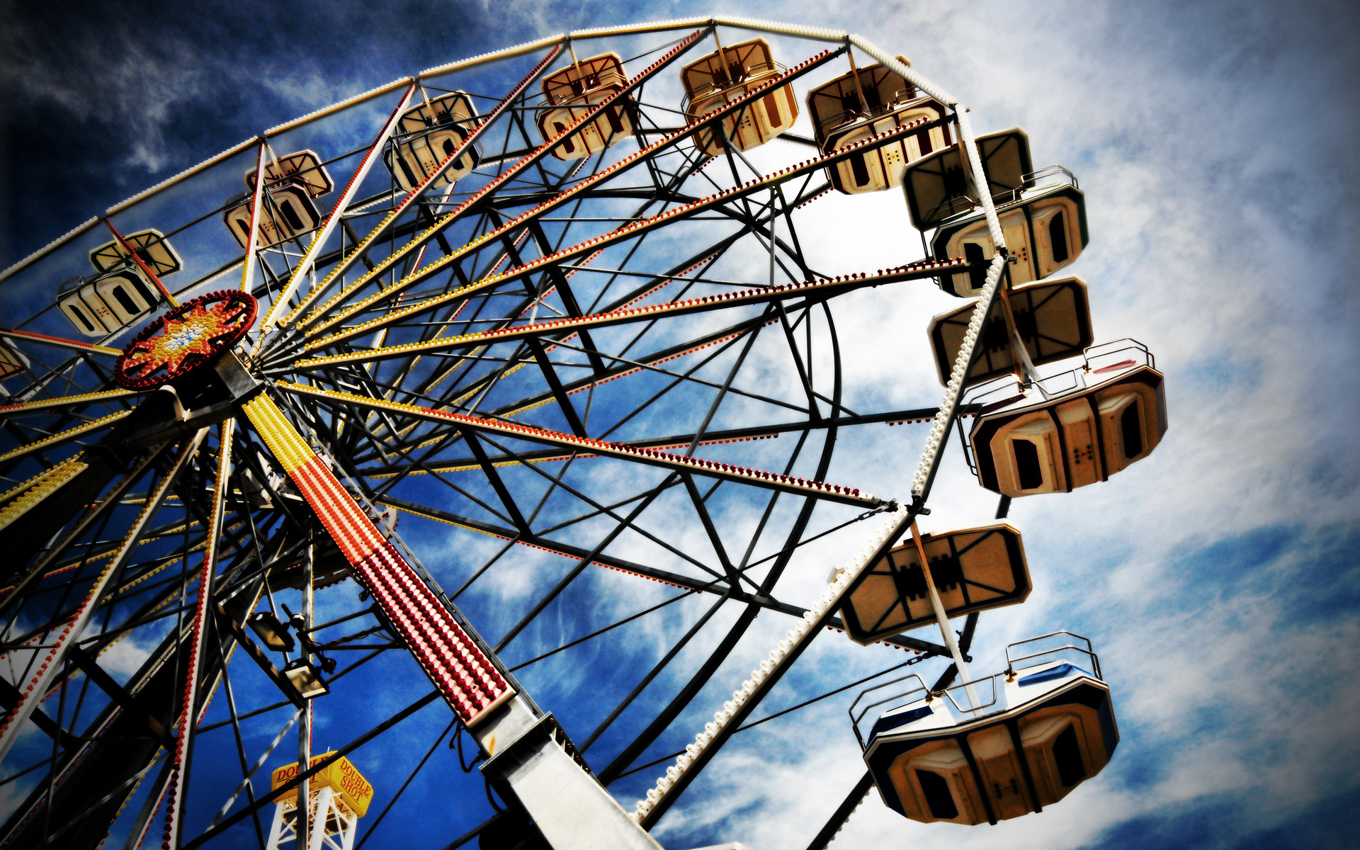 Ruota panoramica, Vista dal basso, Cielo nuvoloso, Luna park, 1920x1200, wallpaper desktop