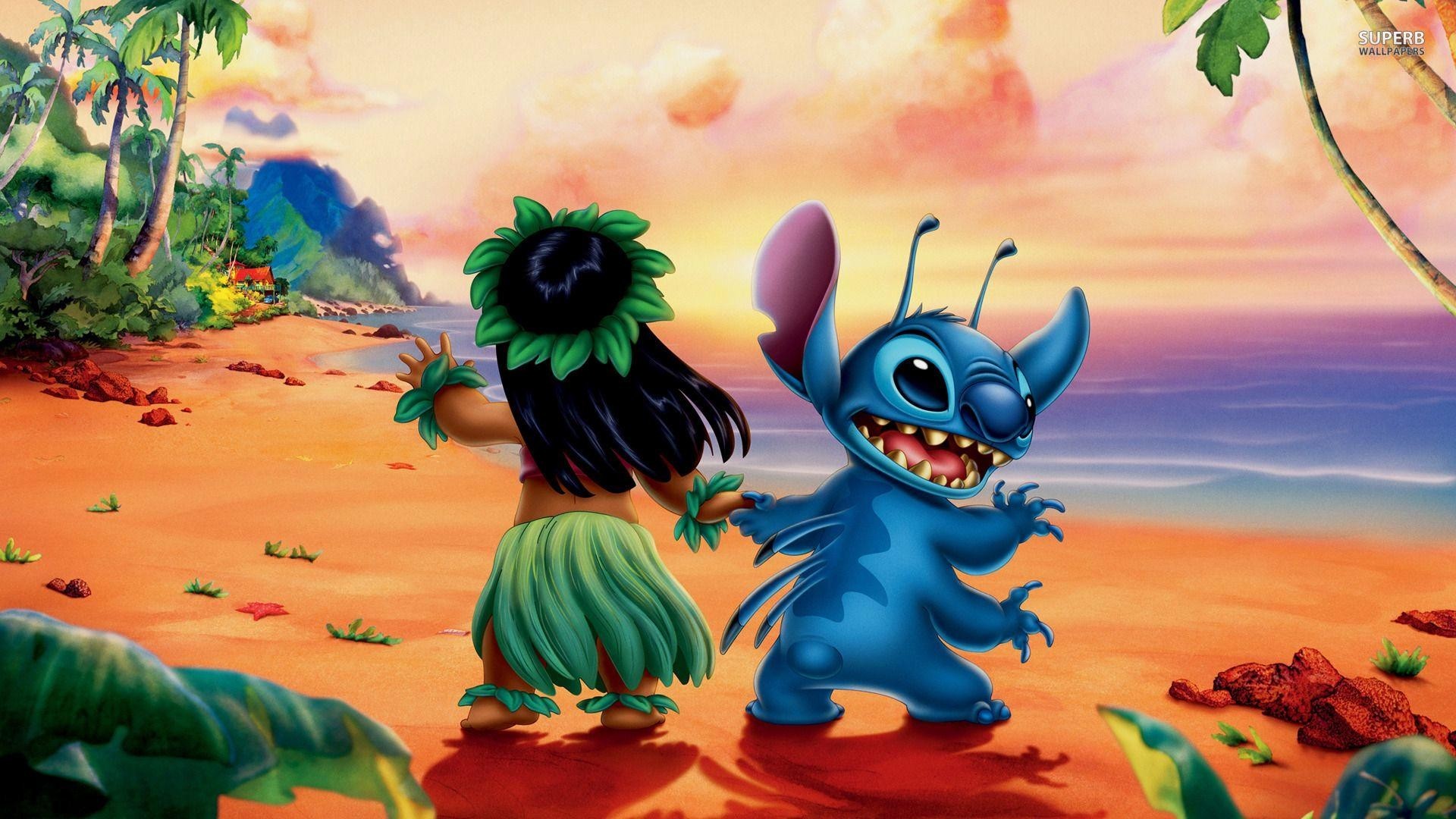 Lilo Pelekai, Stitch, Lilo & Stitch, Spiaggia, Hawaii, Full HD, sfondo Windows 11