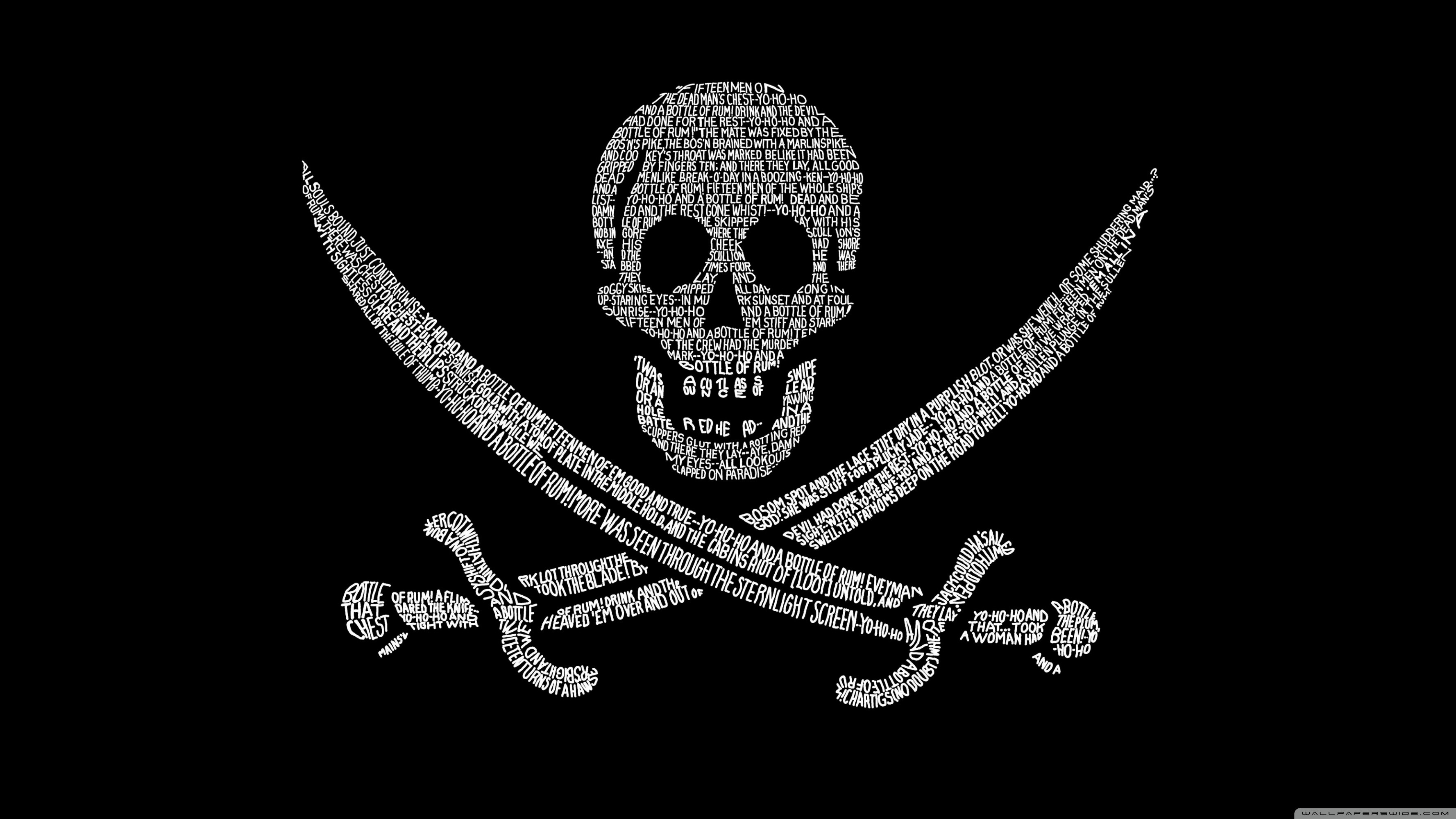Jolly Roger, Calico Jack, Teschio e sciabole, Tipografia, Sfondo nero, wallpaper Windows 11
