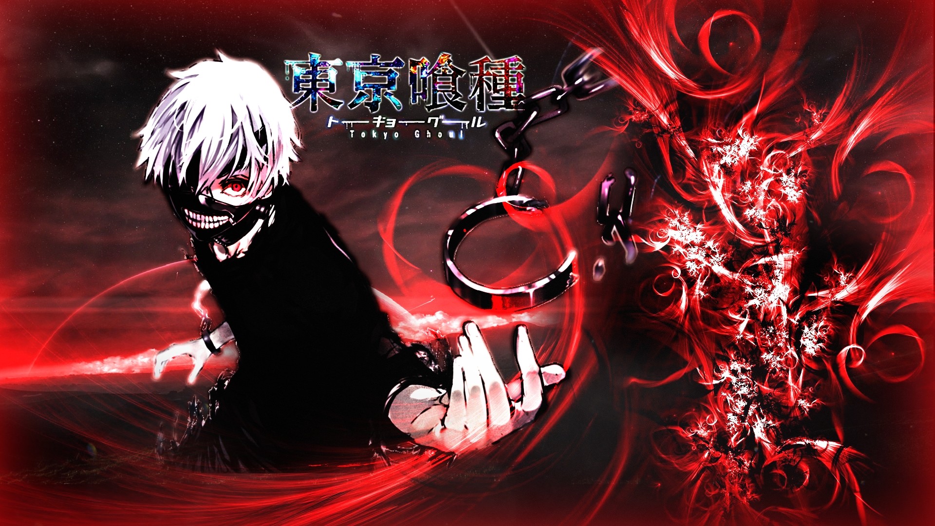 Ken Kaneki, Tokyo Ghoul, Catene, Rosso, Full HD, sfondo desktop